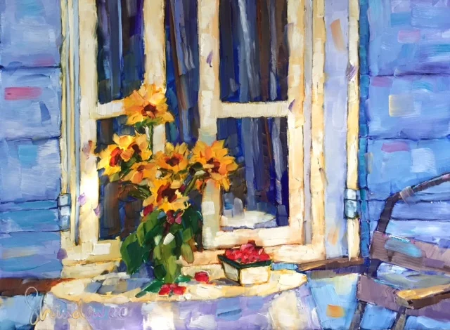 Sunflowers and Blue Shutters 