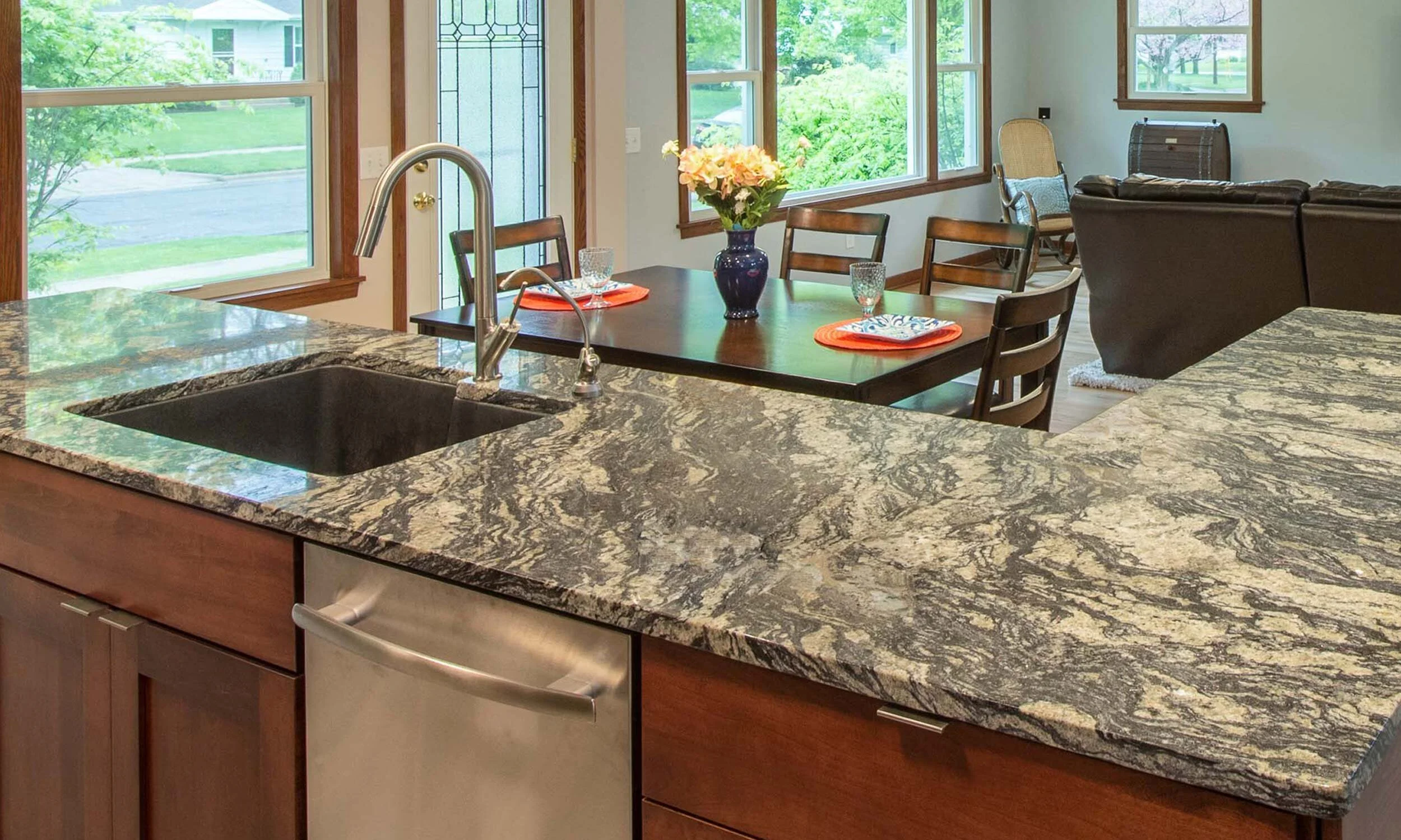 Beautiful Granite Kitchen Countertops – Things In The Kitchen - Brushed Granite Countertops For Traditional Kitchen Design