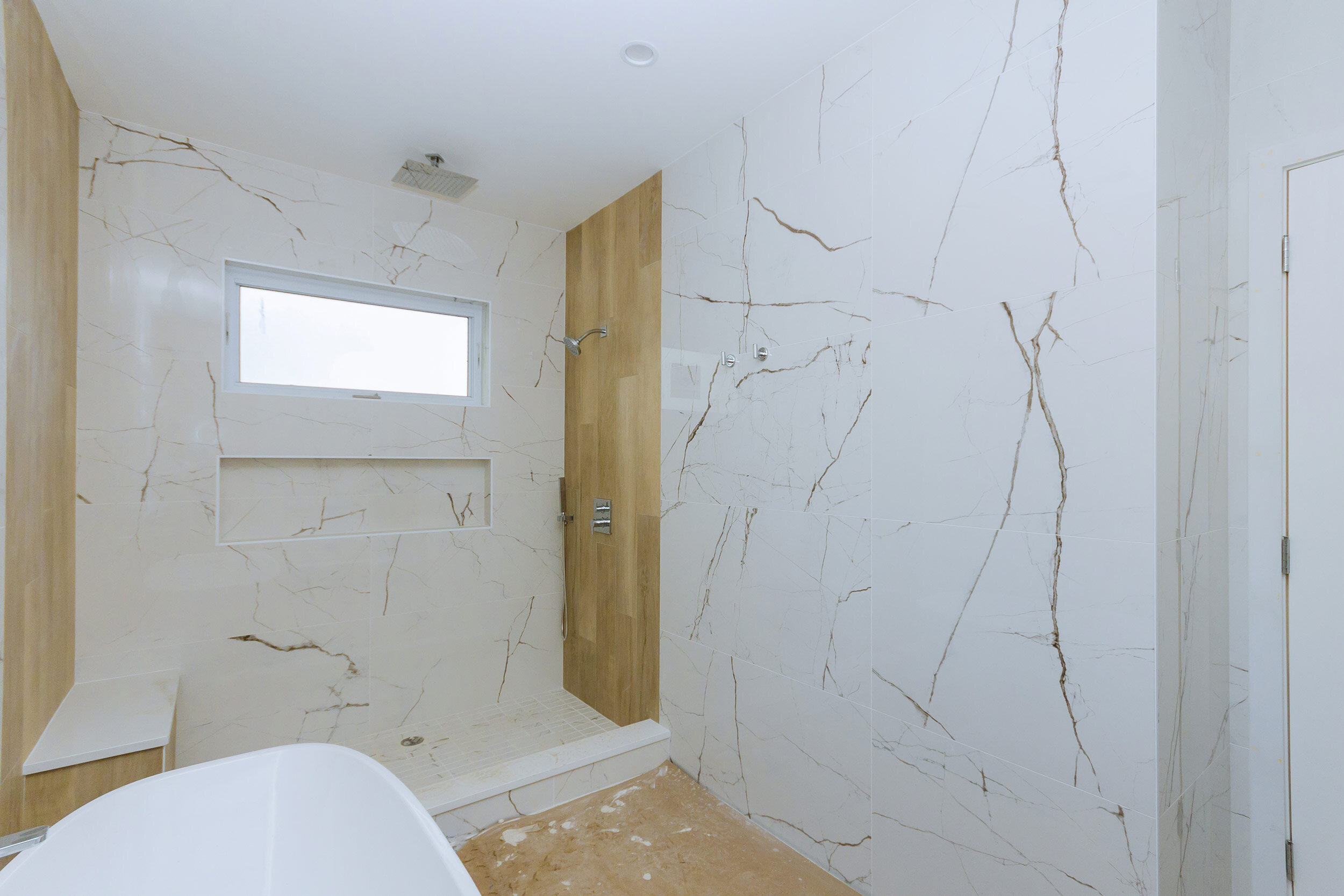 Bathroom Design Gray Vanity Quartz Walls