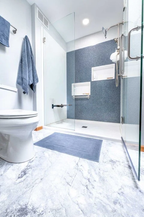 Grey and white custom shower