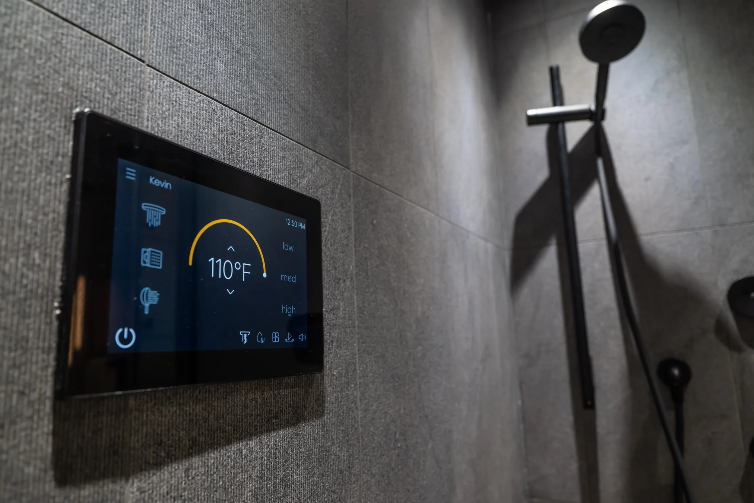 Close-up view of Thermosol shower control system