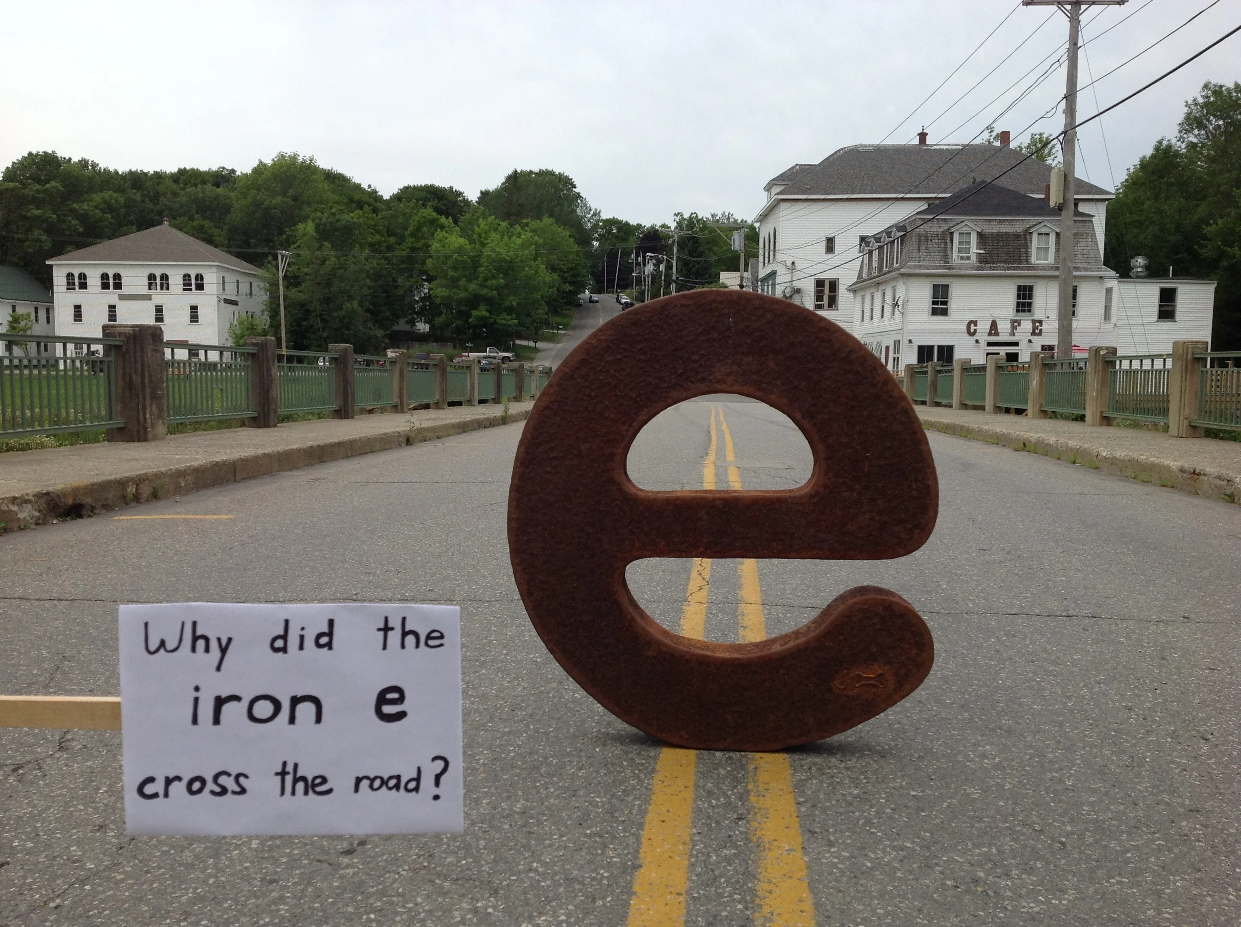 Here is An Even Bigger Iron e crossing the road!  The first observation was over the rail and checking out the space where it served as a penstock.  Now……let's get heading to UMF for the show at Emery Community Arts Center!!