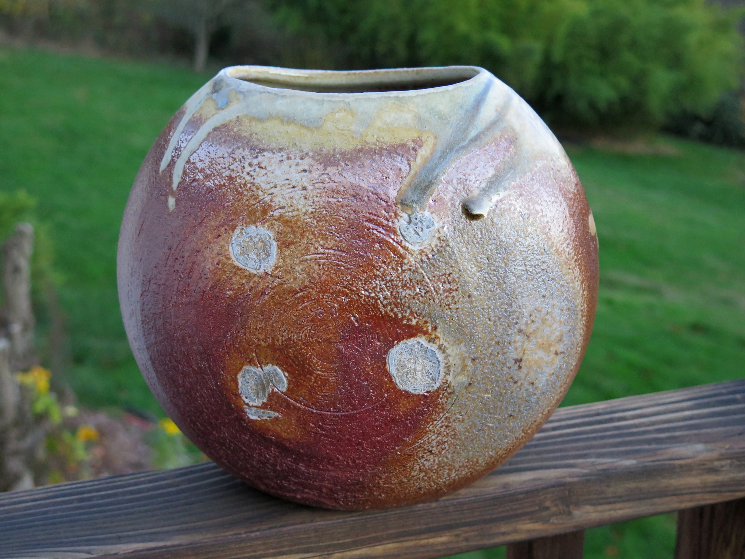 Oval vase with ash glaze