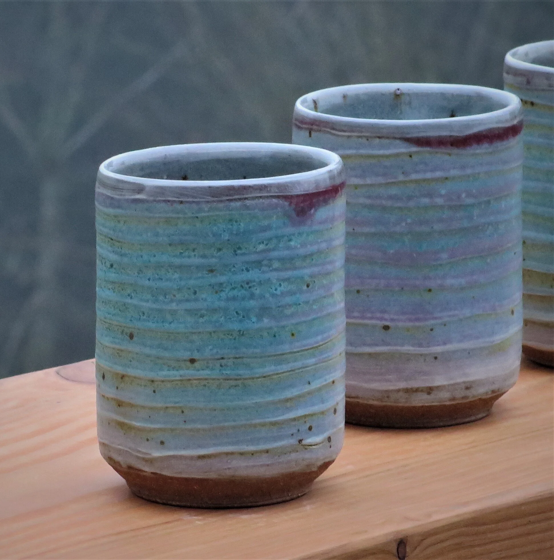 Tall teacups with turquoise & slip lines-1.JPG