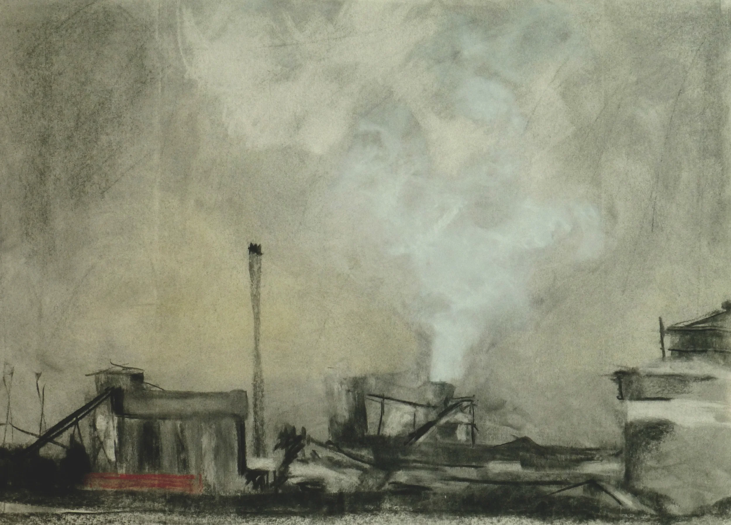   Port Talbot Steelworks  &nbsp;Charcoal and pastel on off-white sugar paper &nbsp;84 x 60 cm &nbsp;2015 