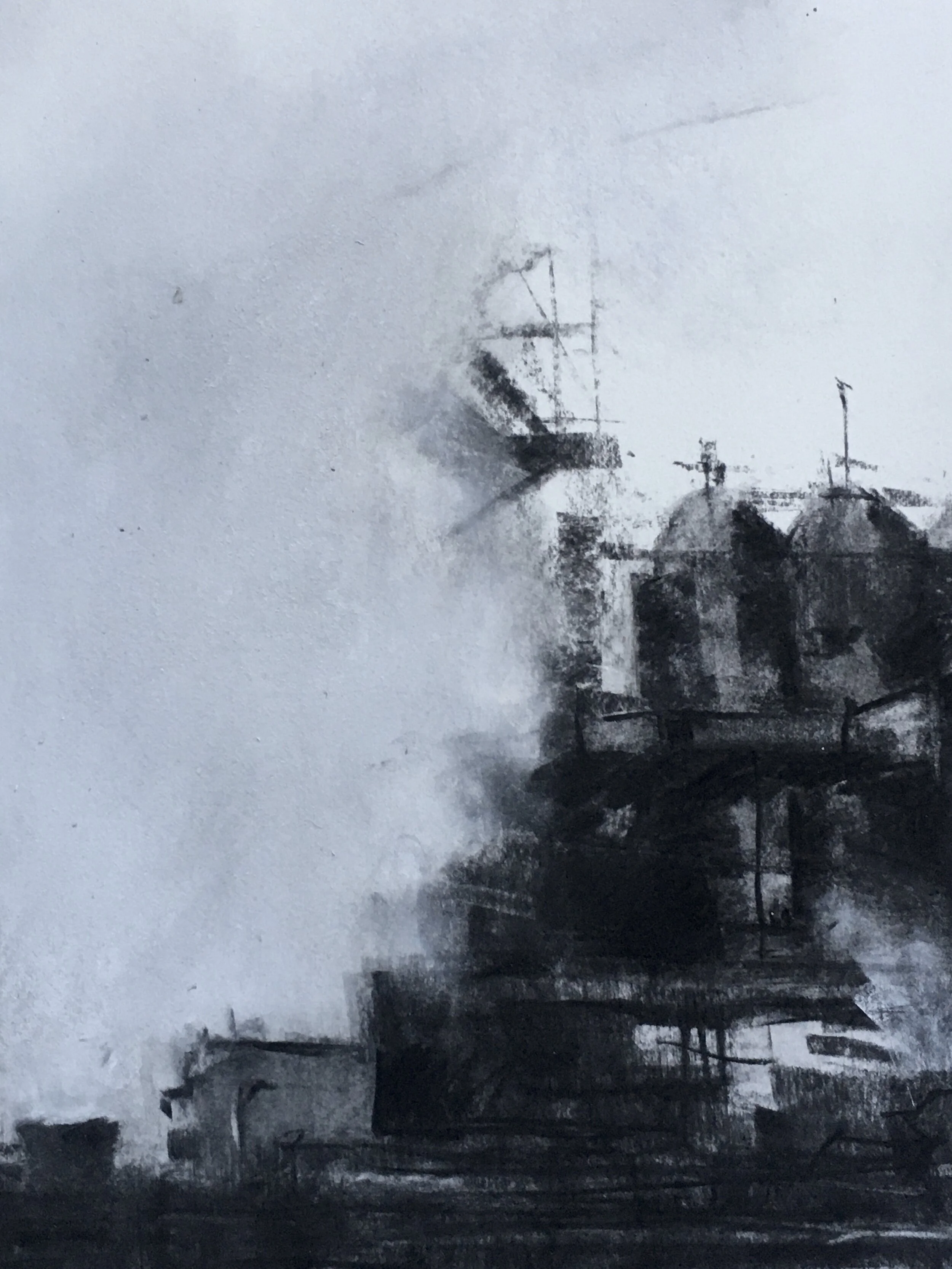 Steelwork contrast.  Charcoal on Fabriano paper 35x42 cms 2020