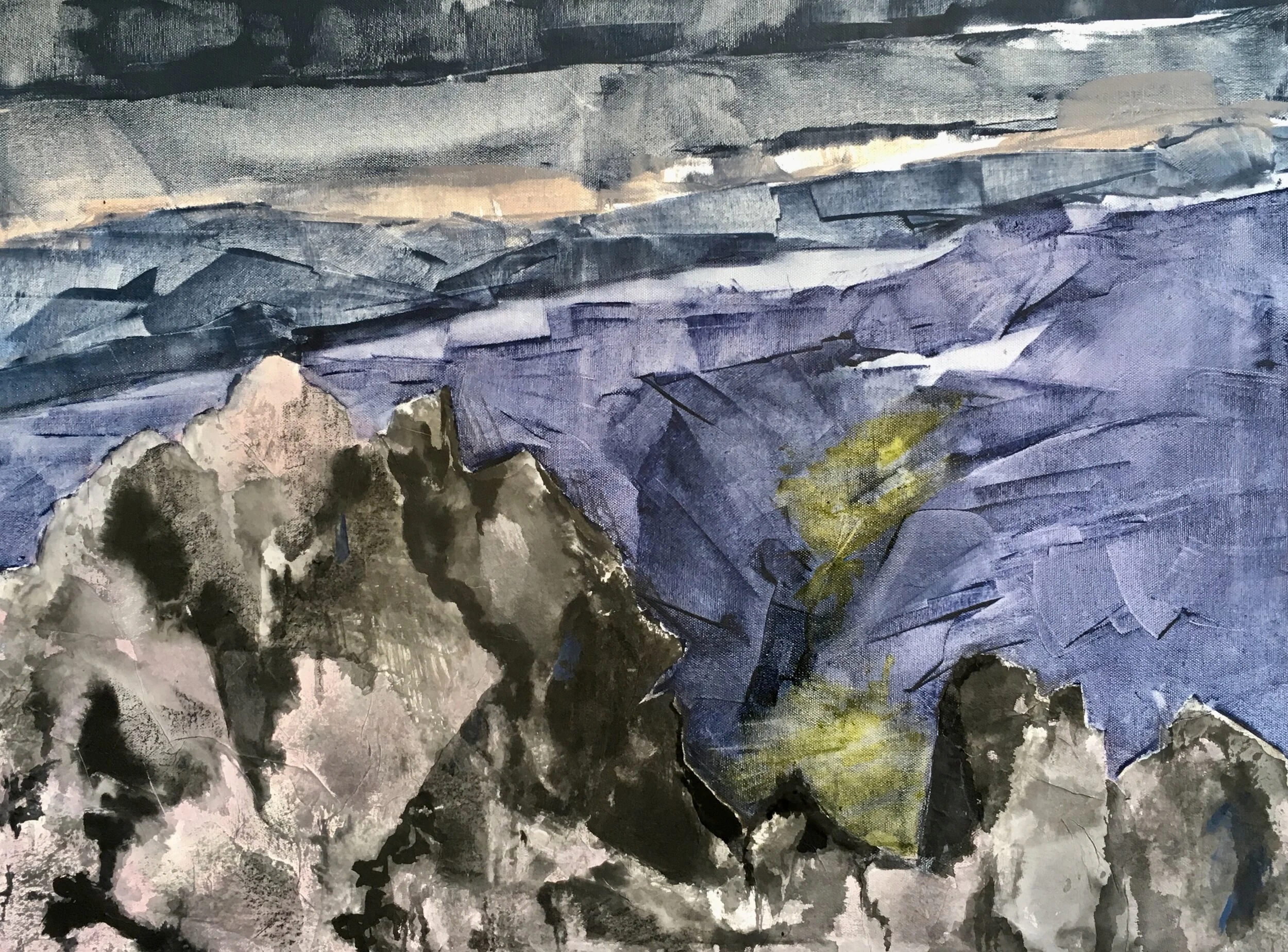 On the Berserkjahraun.   Oil, ink and collage on canvas 2019 60x80 cms