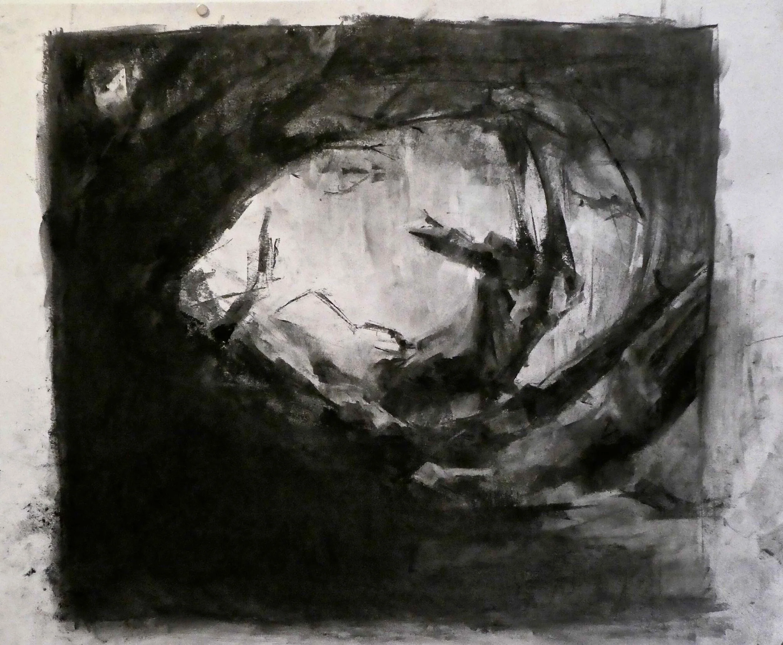 Holloway in Black Mountains II.  Charcoal on cartridge paper 2020 60x60 cms