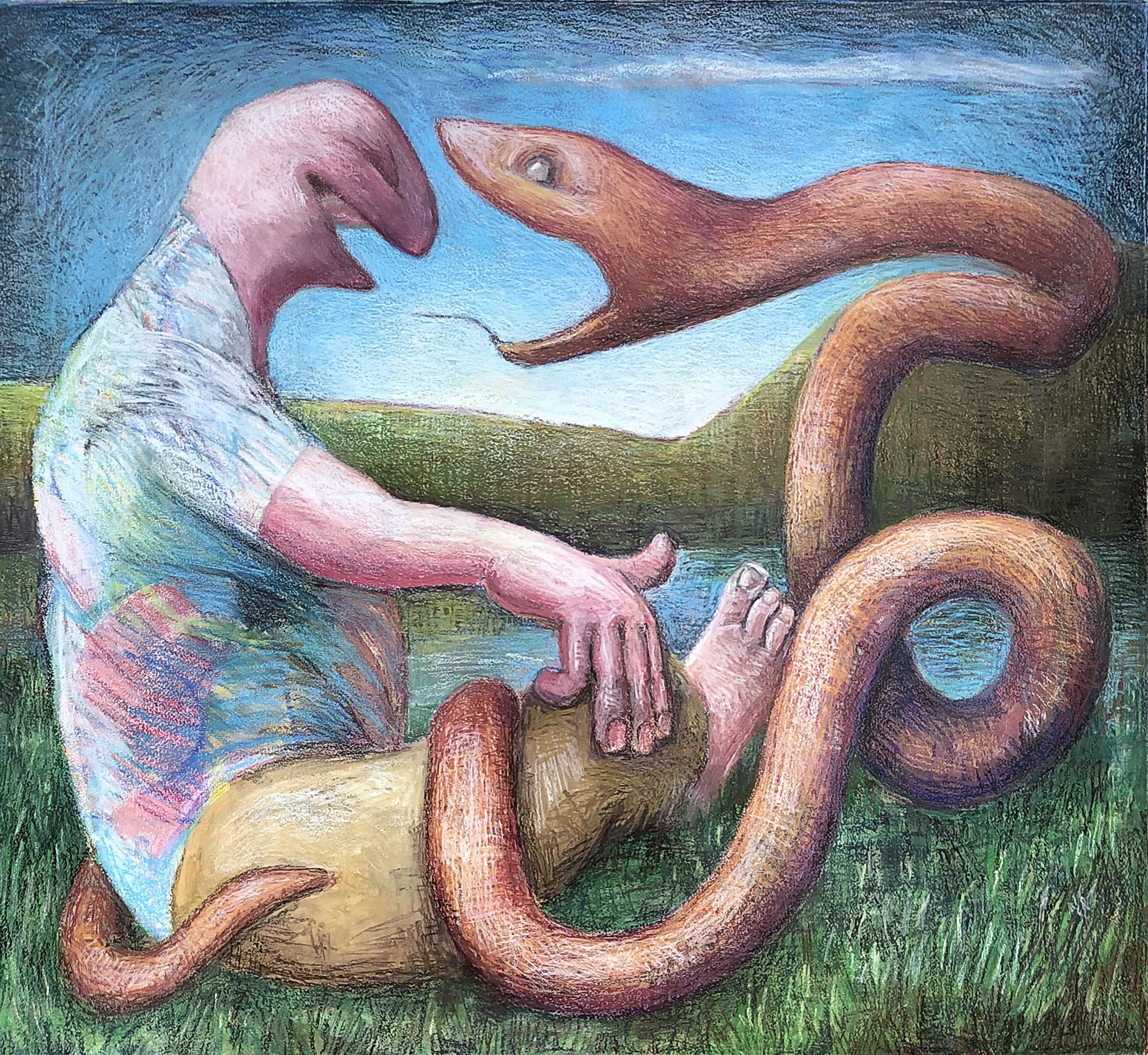 "Stand Off on The Island" 2019 Mixed media on paper 37" x 33''