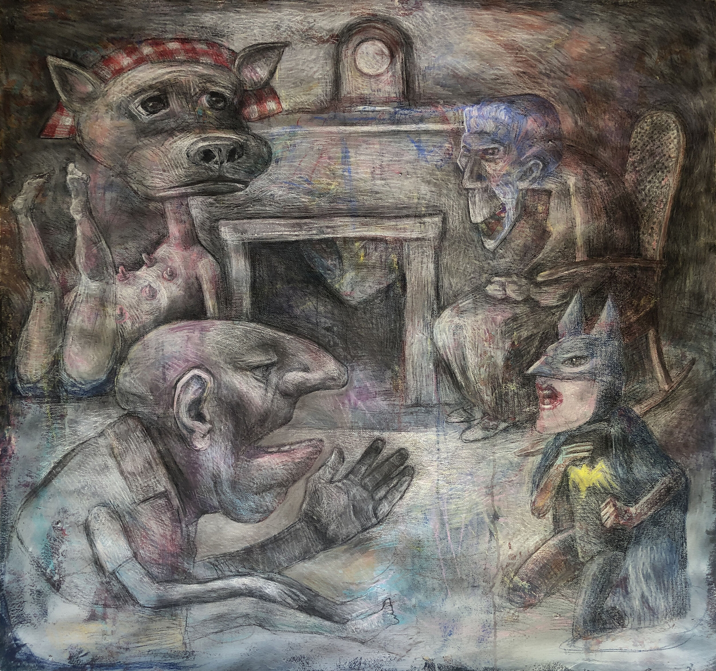 Domestic Bliss 2020 45" x 43.5" Mixed media on paper