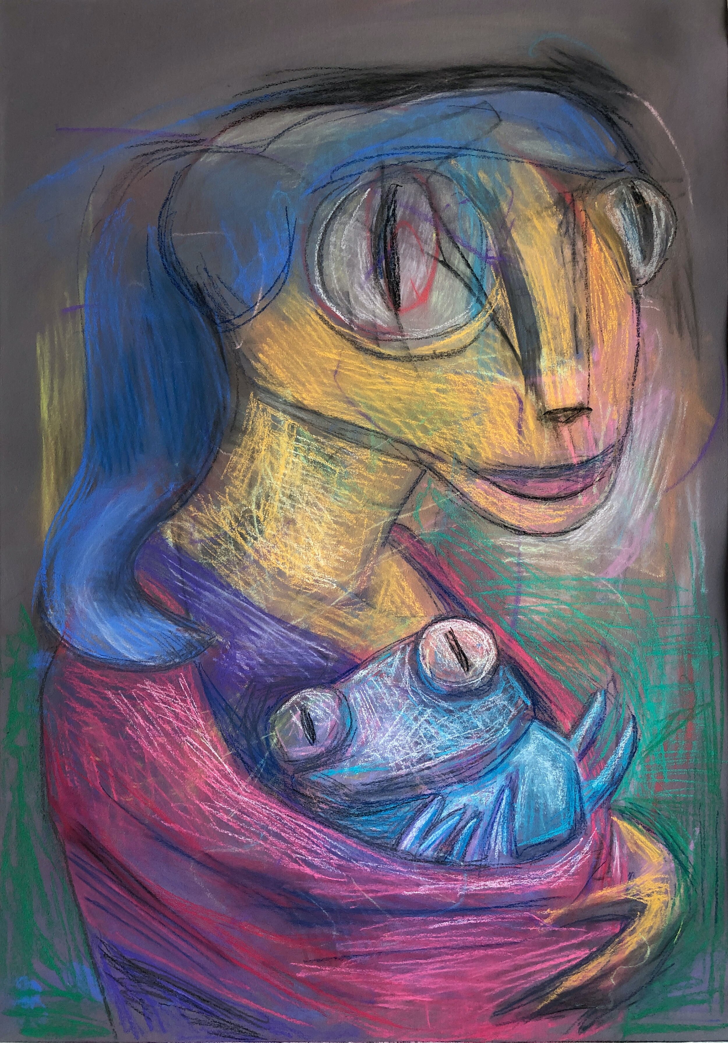 "Mother and Grub" 18.75" x 28.75" Pastel on colored Paper