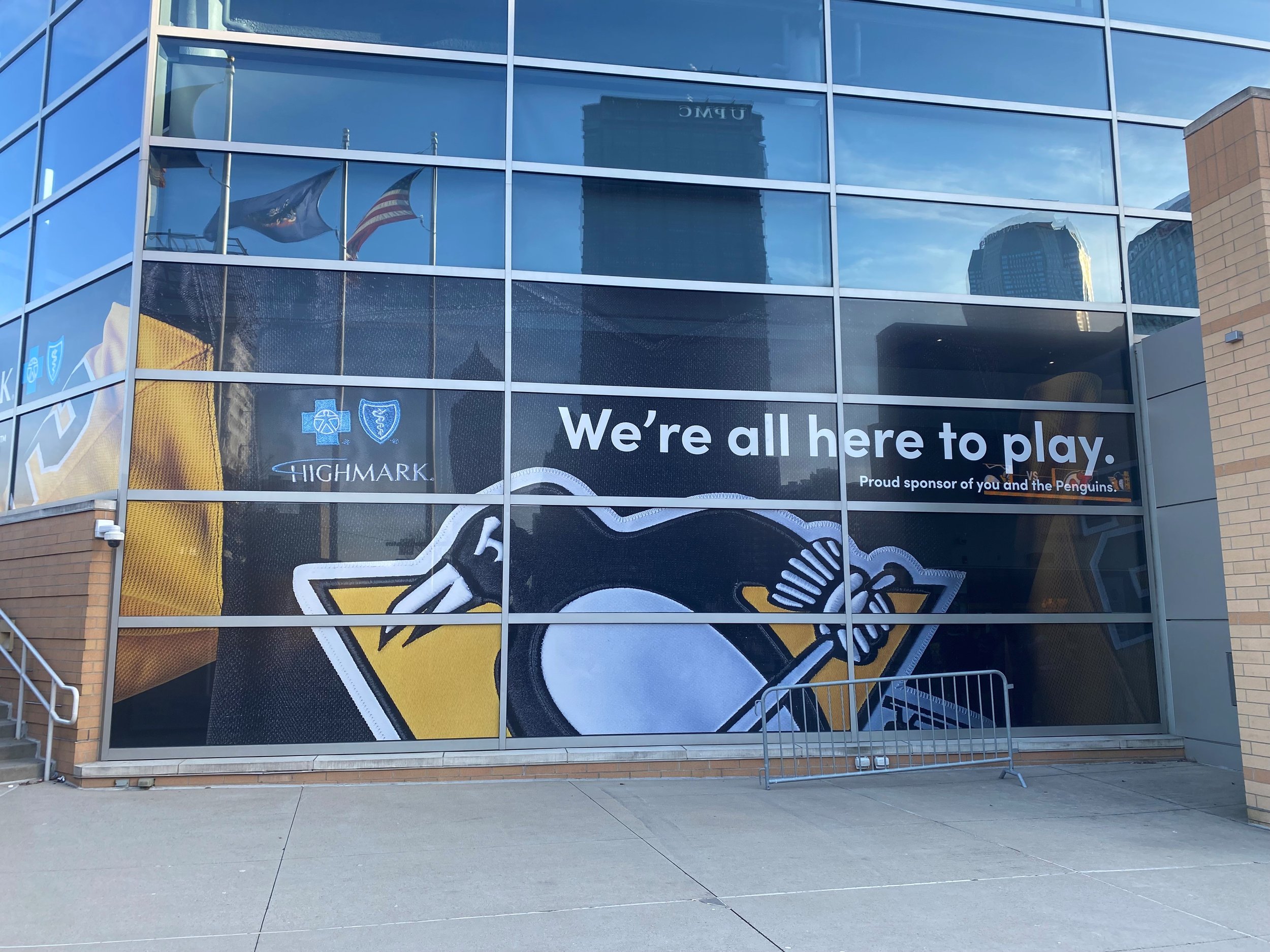  Exterior of PPG arena, where the Penguins play, branded for Highmark. 