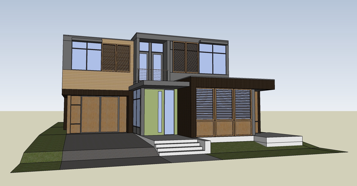  front elevation, computer model image, Southeast Portland house, by M. Gerwing Architects, Boulder, Colorado 