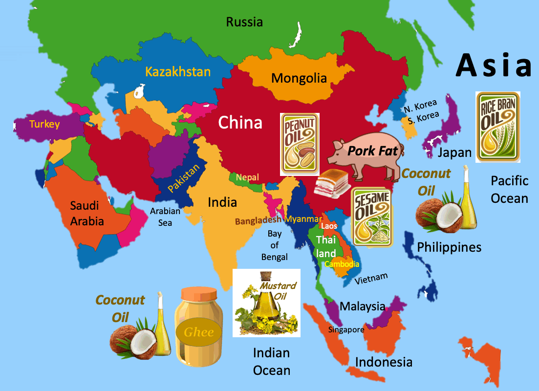 Pork Fat, Coconut, and Sesame Oil are Used in Asian Cuisine