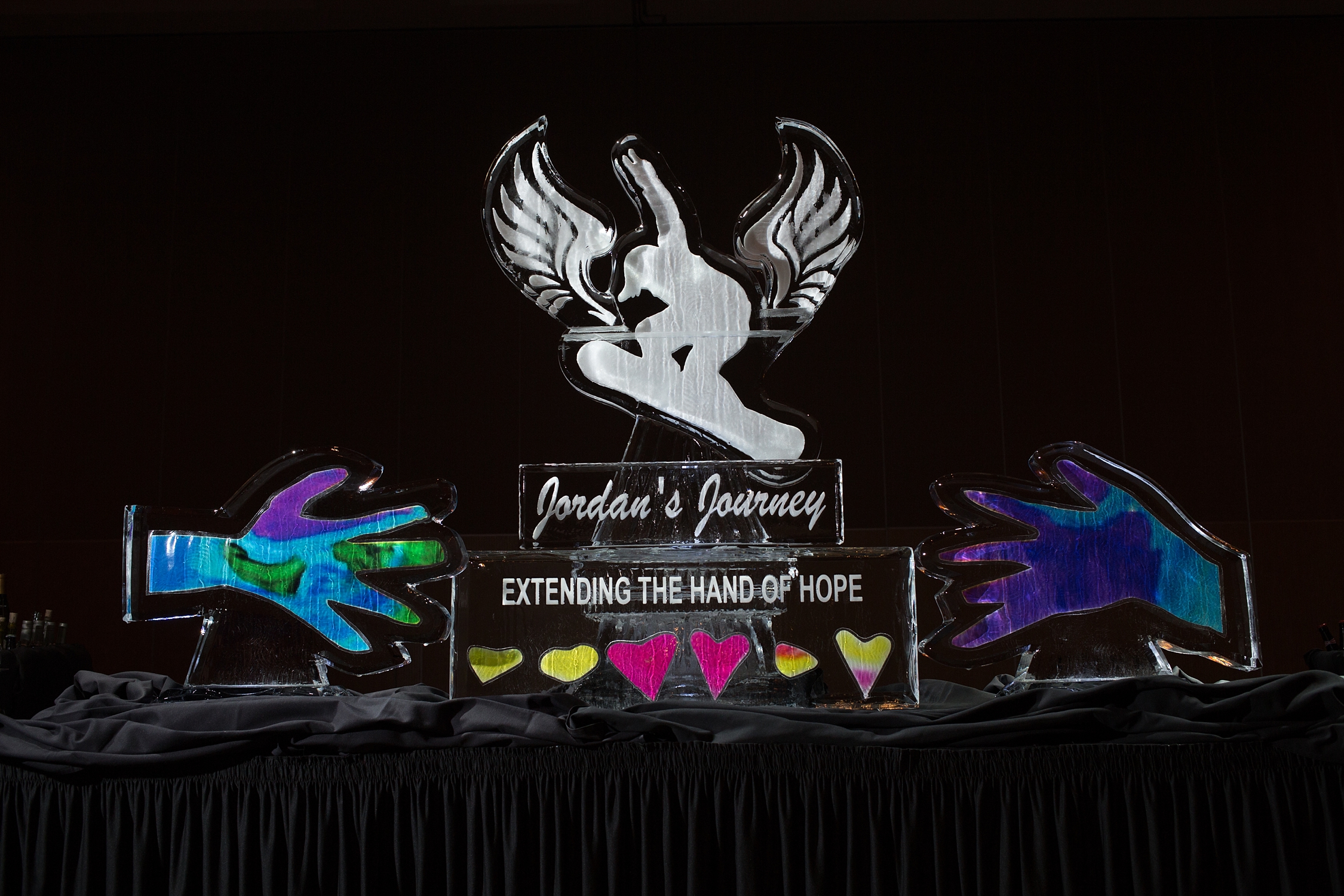 Custom Ice Sculpture with logo for fundraiser gala Jordan's Journey 2017 - Kate Lauren Studios