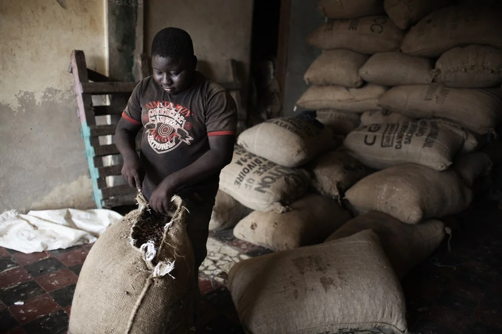 A teenager works in a small cocoa firm in Aboisso.SOURCE MICHAEL ZUMSTEIN / AGENCE VU/REDUX