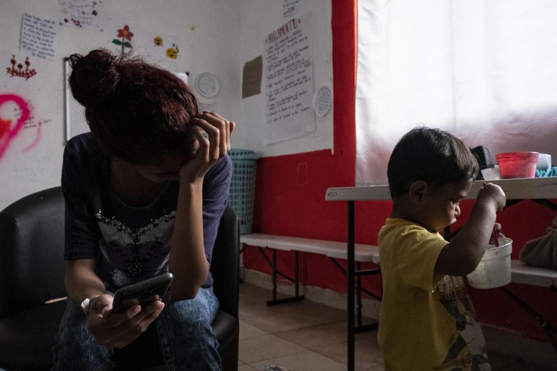 "I feel like I have never been given the opportunity to achieve my dreams. I believe I can find my future in America,” says Maria (name changed), 17, from Honduras. She watches her young son while she checks on the status of her humanitarian visa at a UNICEF-supported shelter for unaccompanied migrant girls in Tapachula, Mexico. She says she has to stay at the shelter until she turns 18, although she is desperate to cross the U.S. border.