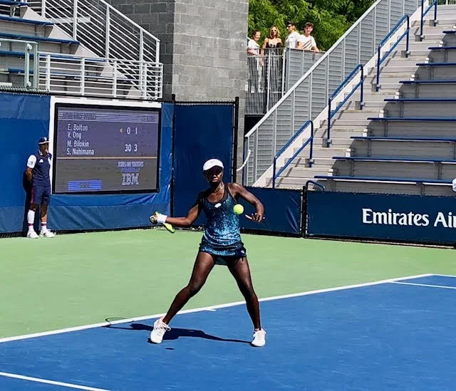 Africa’s current top player, Sada Nahimana of Burundi, in the first round at the 2018 U.S. Open. She is coach Amine Ben Mahklouf’s female Yannick Noah — the next big thing.
