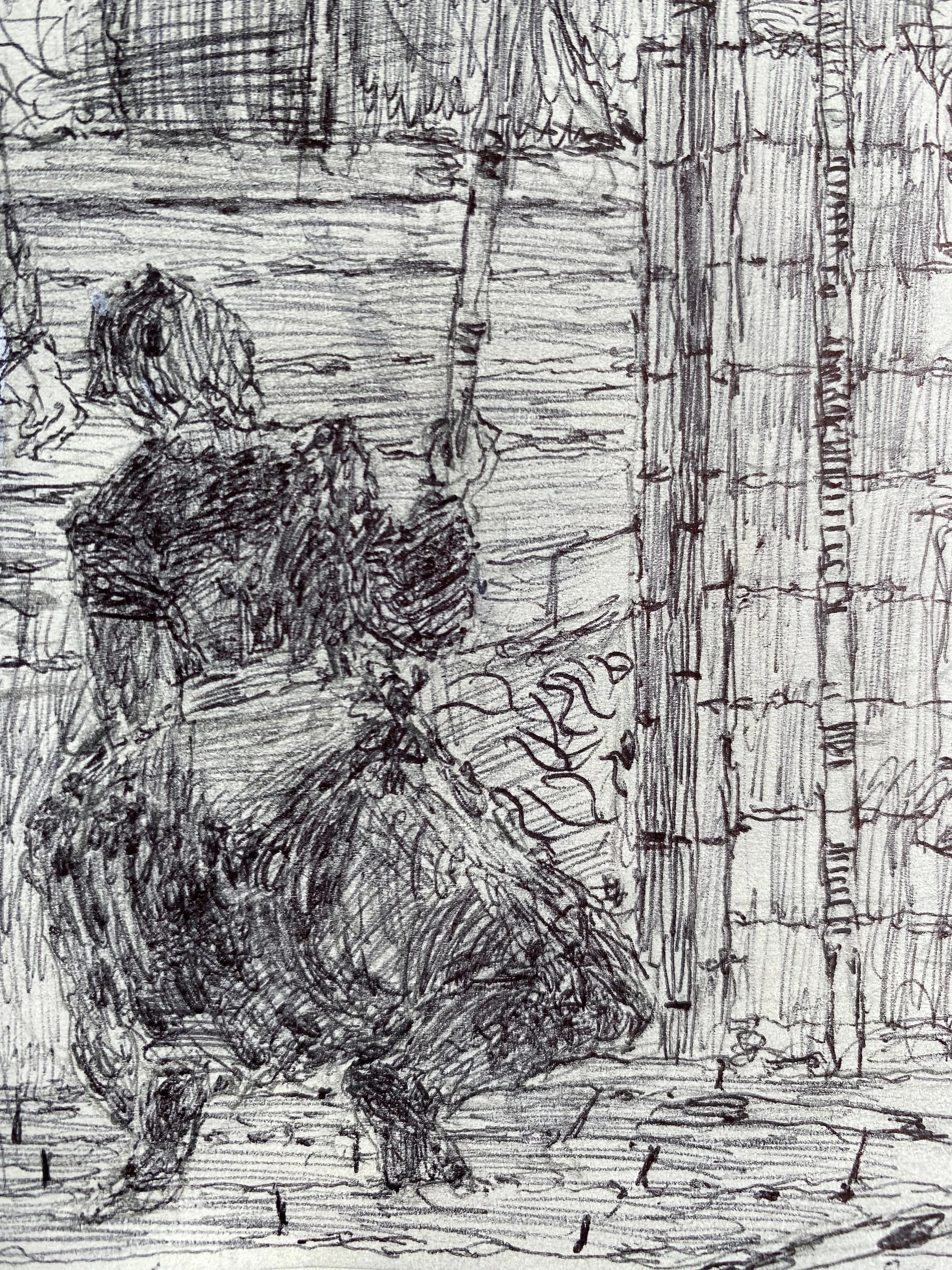 (detail) Drawing for Boathouses and distant town