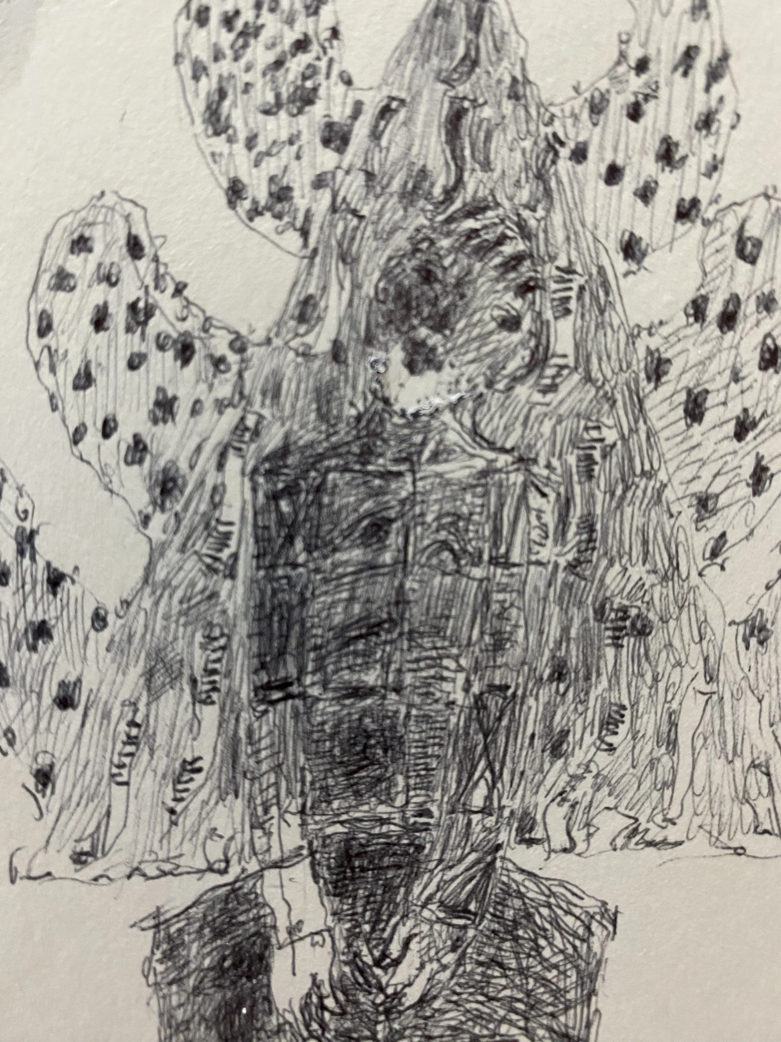 thin figure against gestural tree background