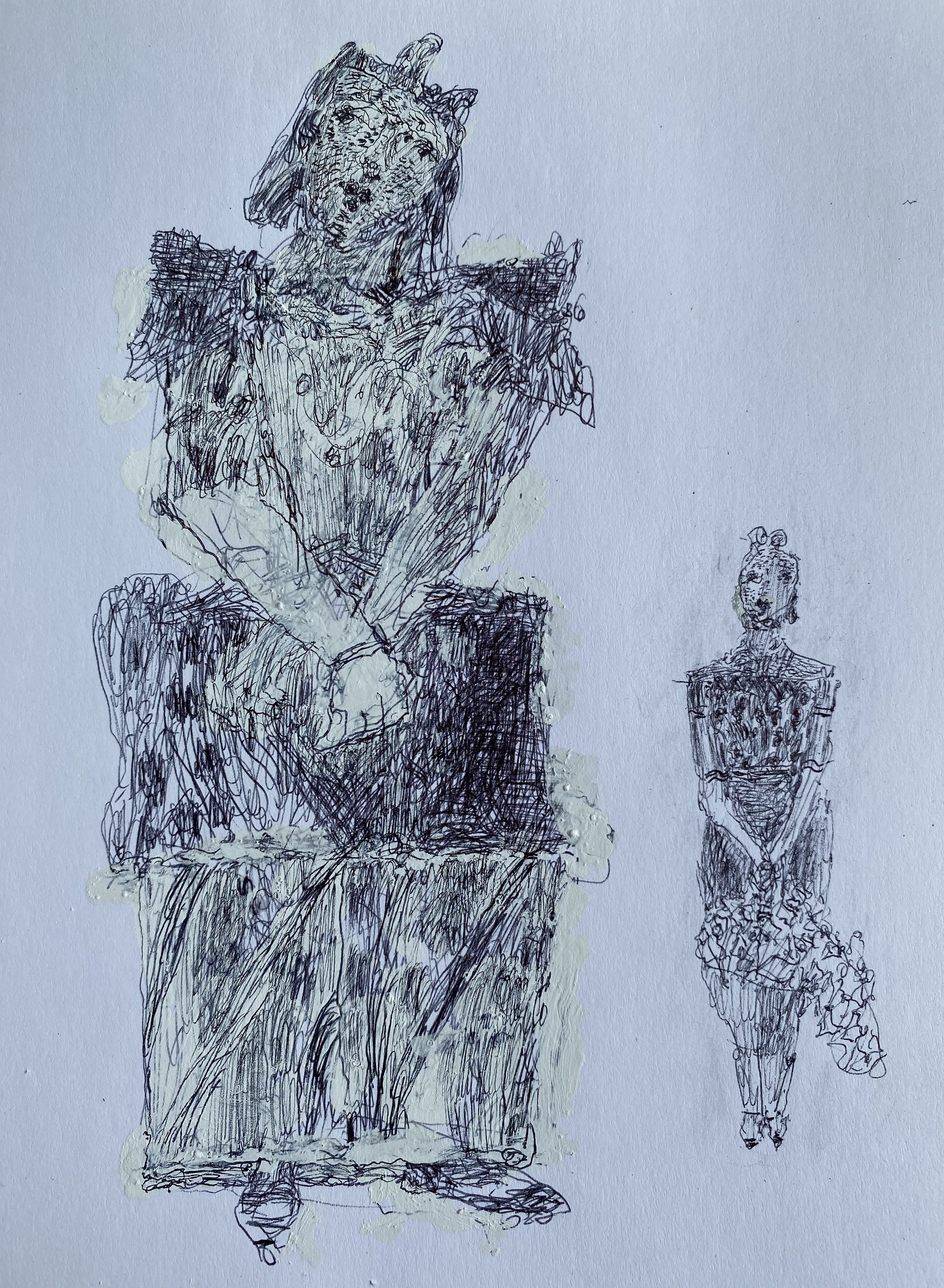 costumed figure and small person with flowers