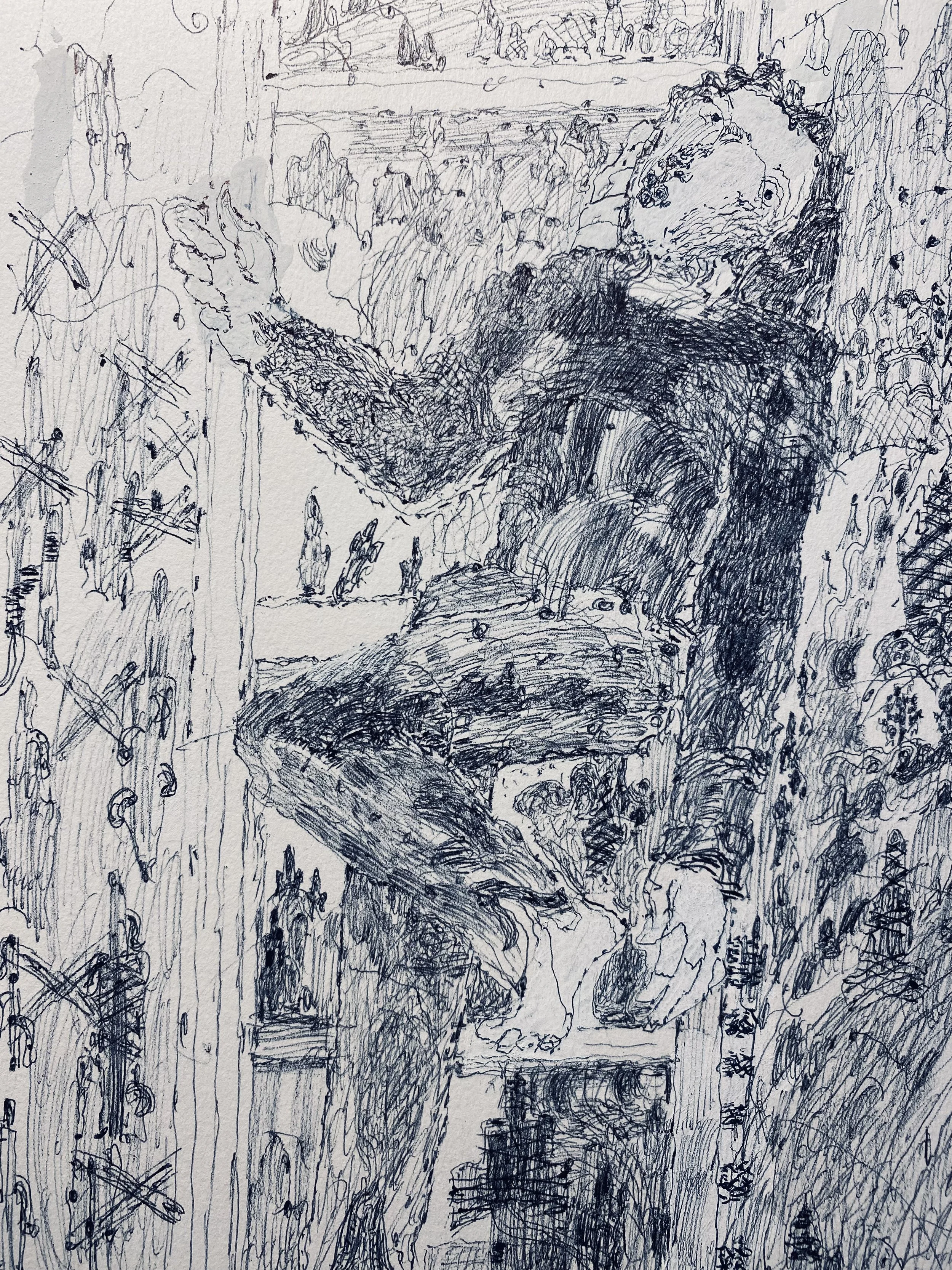 ..(detail) high above the affluent gardens of southern England