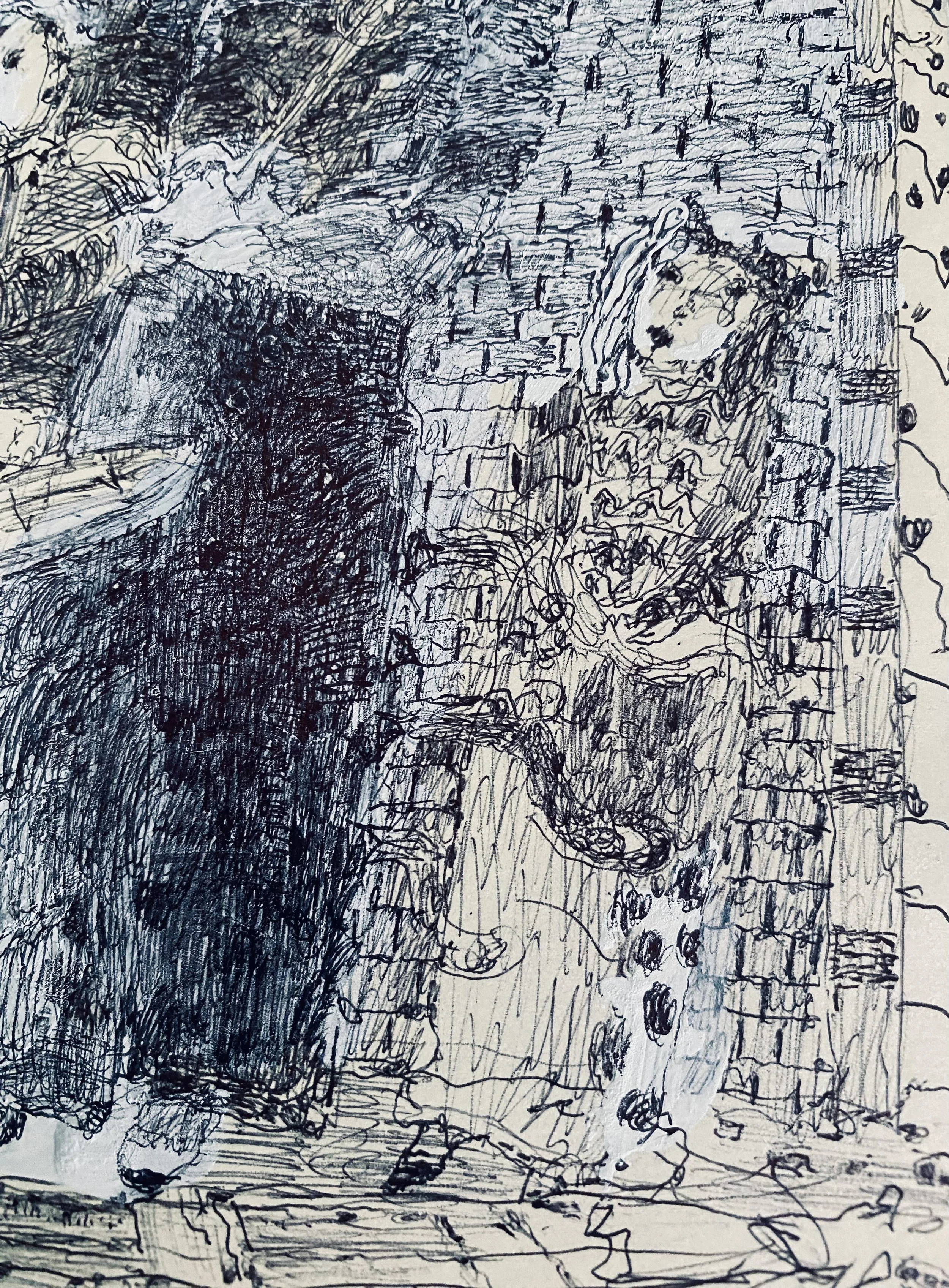 ....(detail)flaming pipes at the seawall and his two daughters