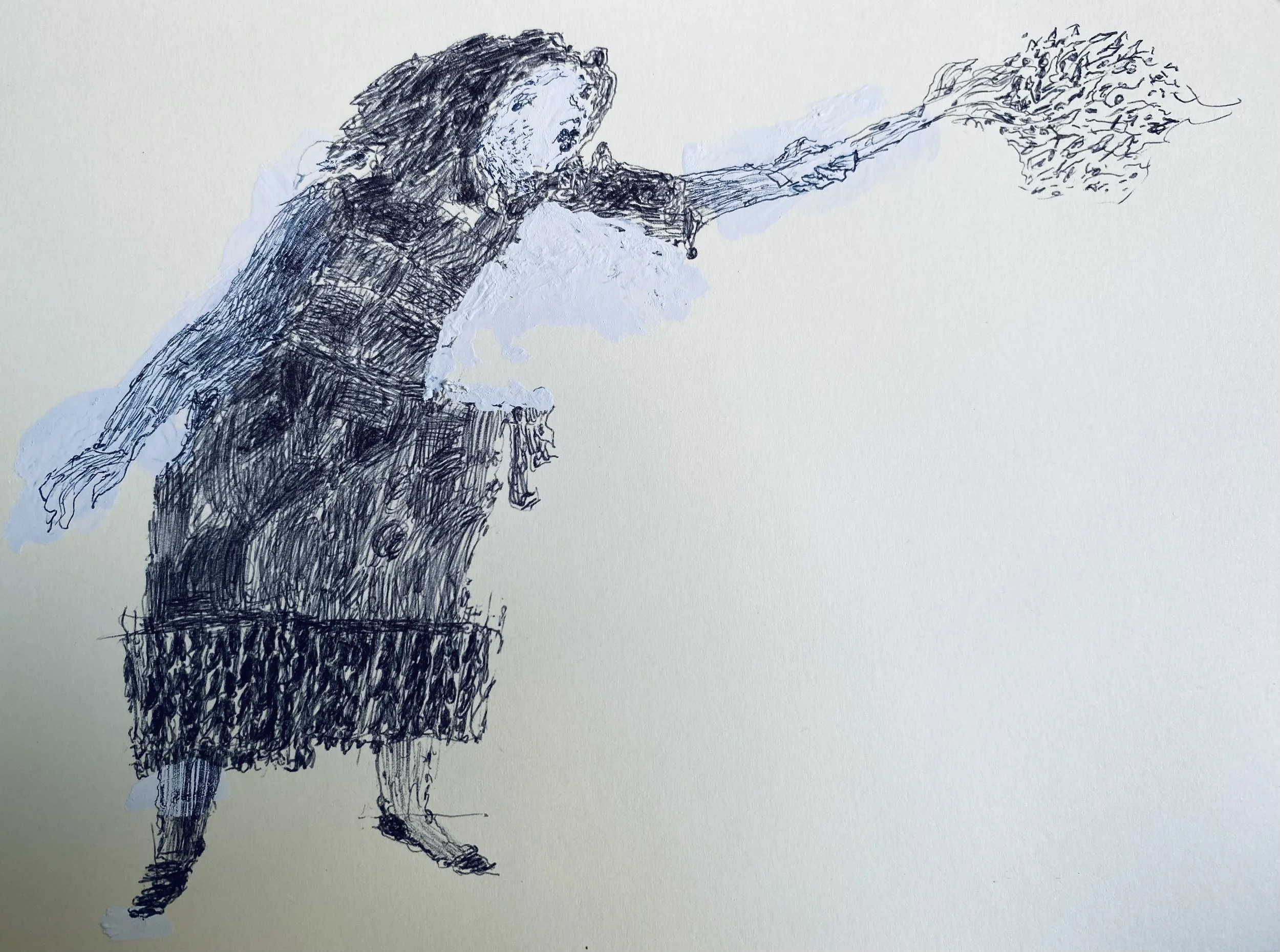 ..little girl holding a yew branch torch of bronze and gold sparkly stuff