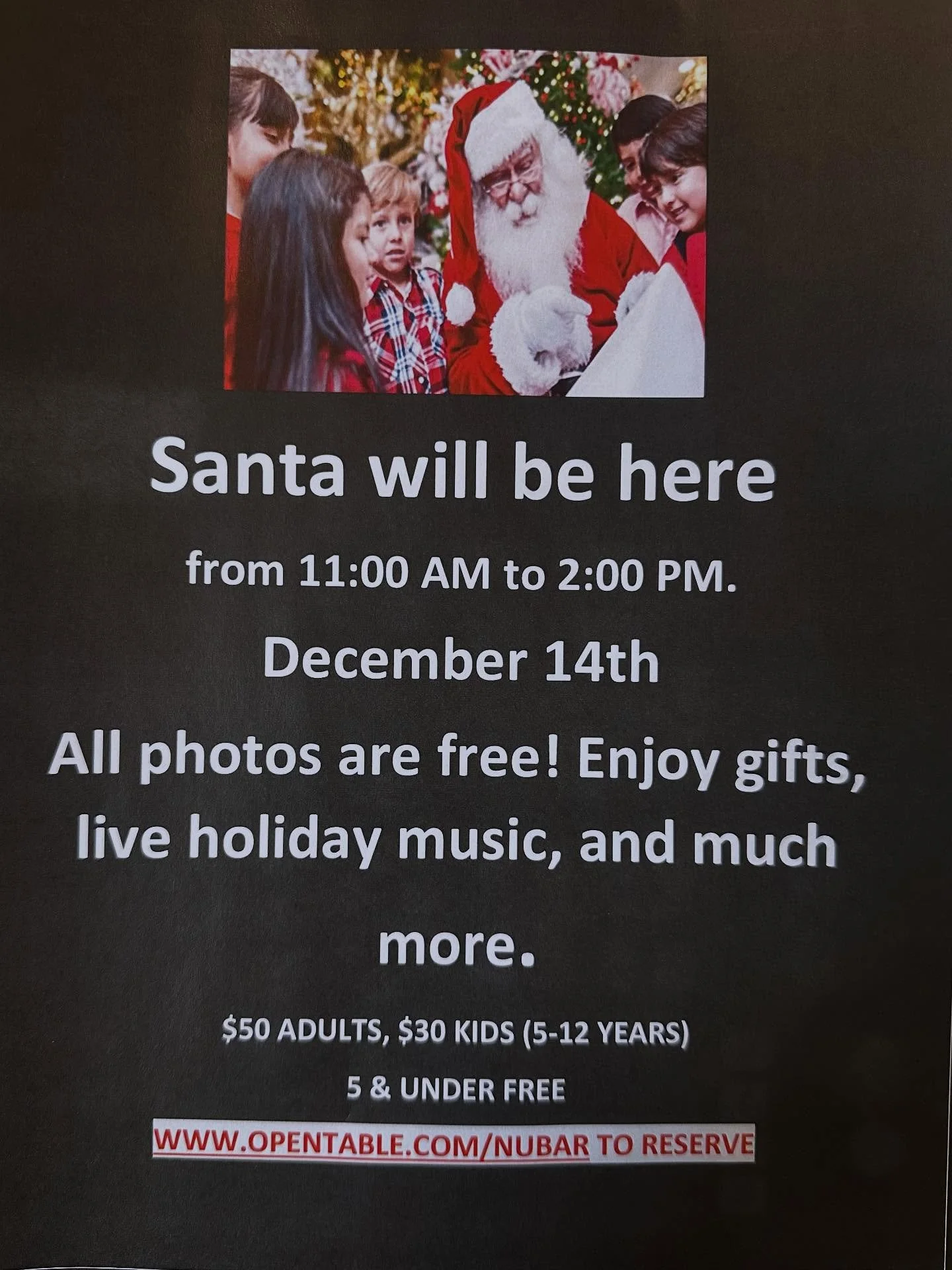 Santa&rsquo;s sleigh is landing at Nubar Restaurant!&reg; Bring your wish list and your holiday cheer s
Join Santa
 This Sunday December 14th and don&rsquo;t forget, all photos are FREE!#santaiscomingtotown #joinus#brunchwithsanta🎅 #december14 #nuba