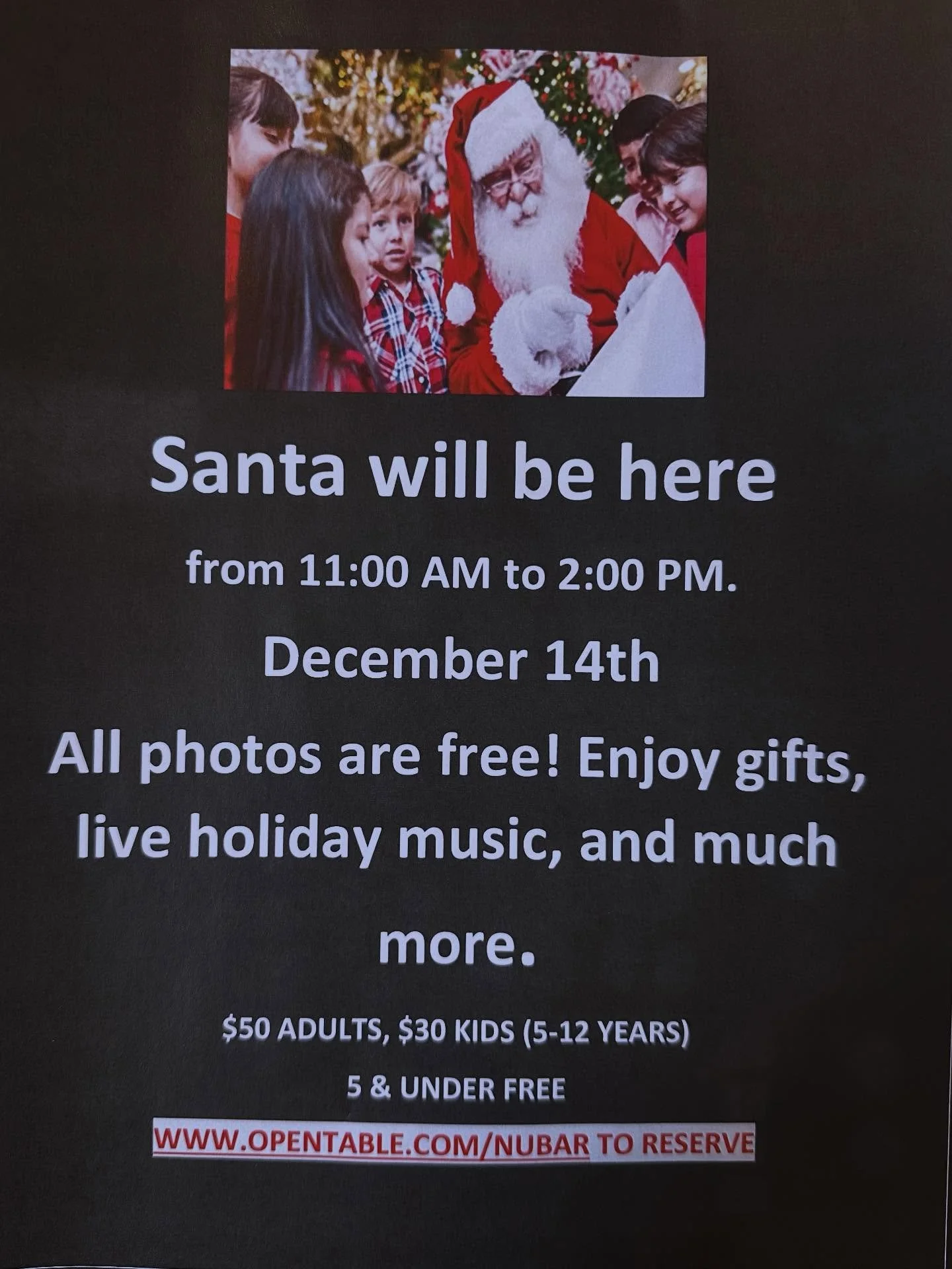 ✨🎅 Brunch with Santa! 🎅✨
Join us on December 14 for a magical holiday experience at Nubar Restaurant!

Enjoy a festive brunch from 11 AM &ndash; 2 PM, delicious dishes, and a special visit from Santa Claus himself. 🎁✨

Bring your holiday spirit 💥