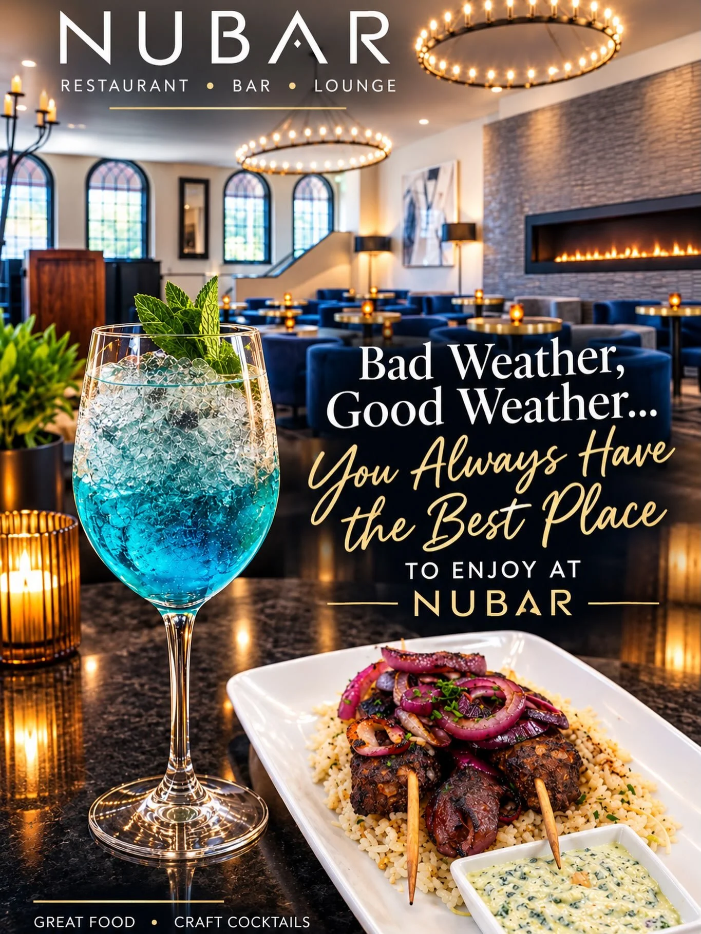 Bad weather or good weather&hellip; Nubar is always the perfect place to enjoy! ✨🍸🍽️Join us for great food, craft cocktails &amp; unforgettable moments. 💙#Nubar #CambridgeDining #CraftCocktails #GoodFood #weekenddinnerwithfamily❤️
