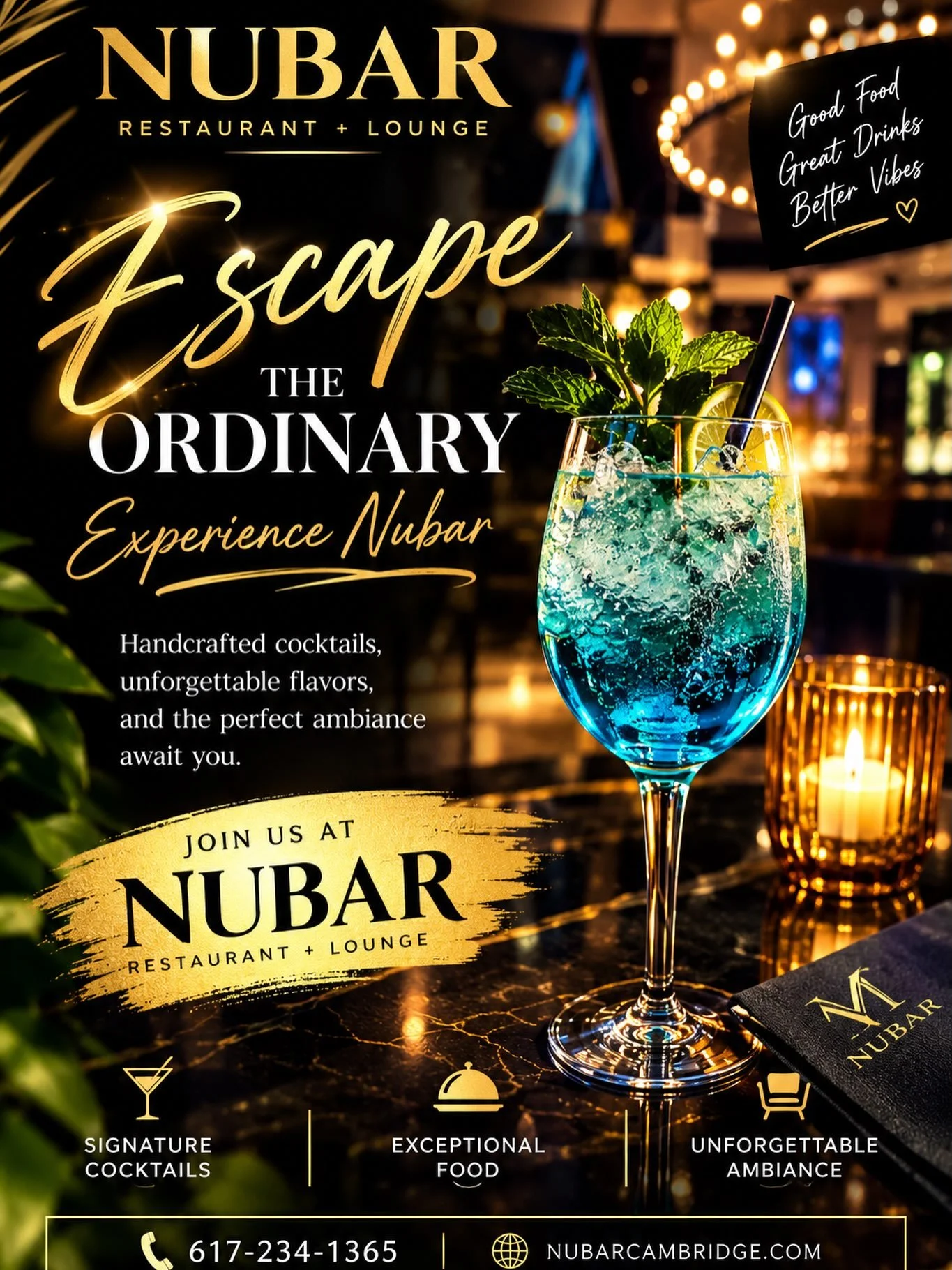 ✨ THE NUBAR EXPERIENCE ✨

More than just dinner &mdash; it&rsquo;s an experience.

🍽️ Exceptional Food
🍸 Crafted Cocktails
🥂 Weekend Brunch
🌙 Dinner &amp; Drinks
✨ Beautiful Atmosphere
❤️ Memorable Moments

Come for the food. Stay for the atmosph