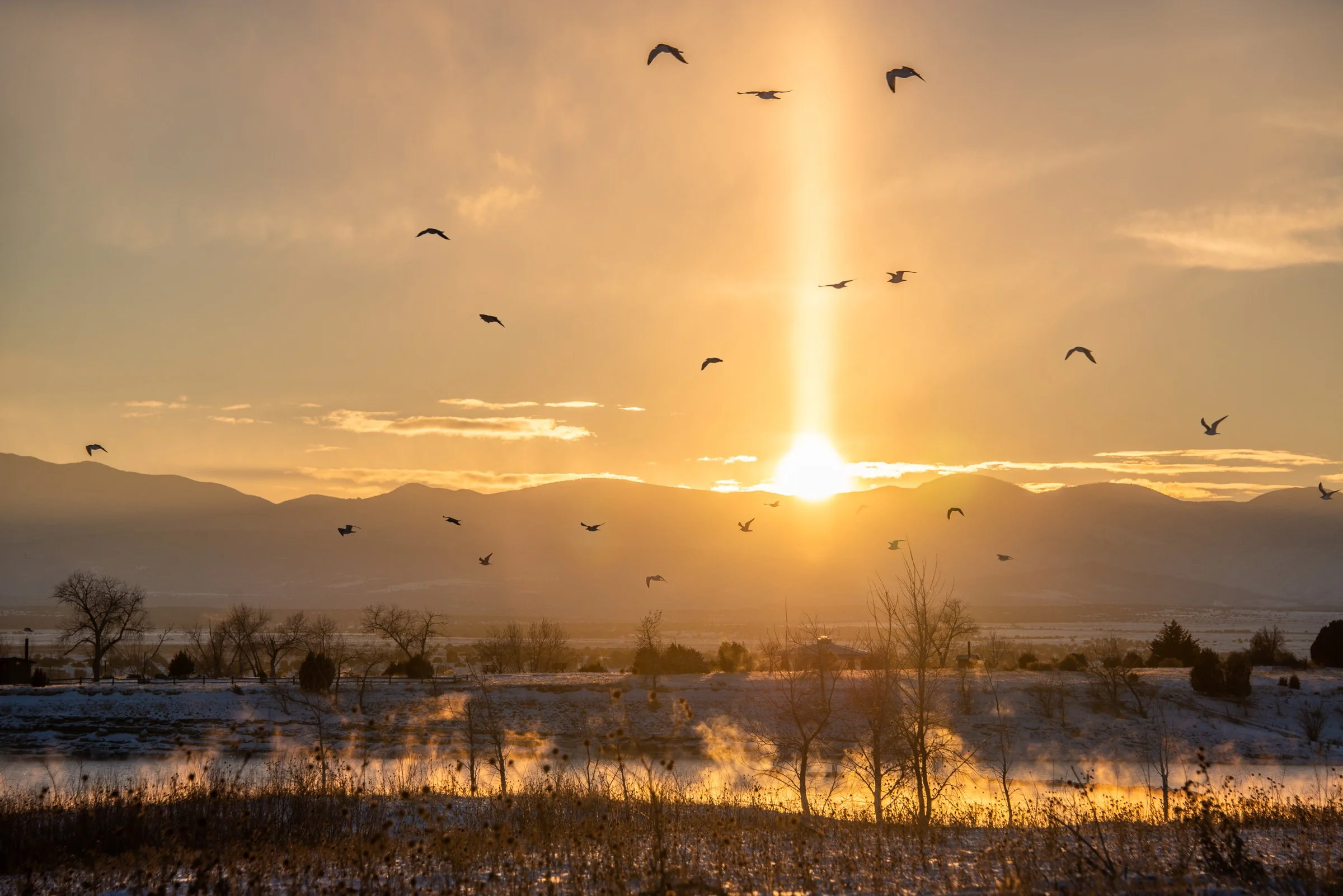 Light Pillar at Sunset