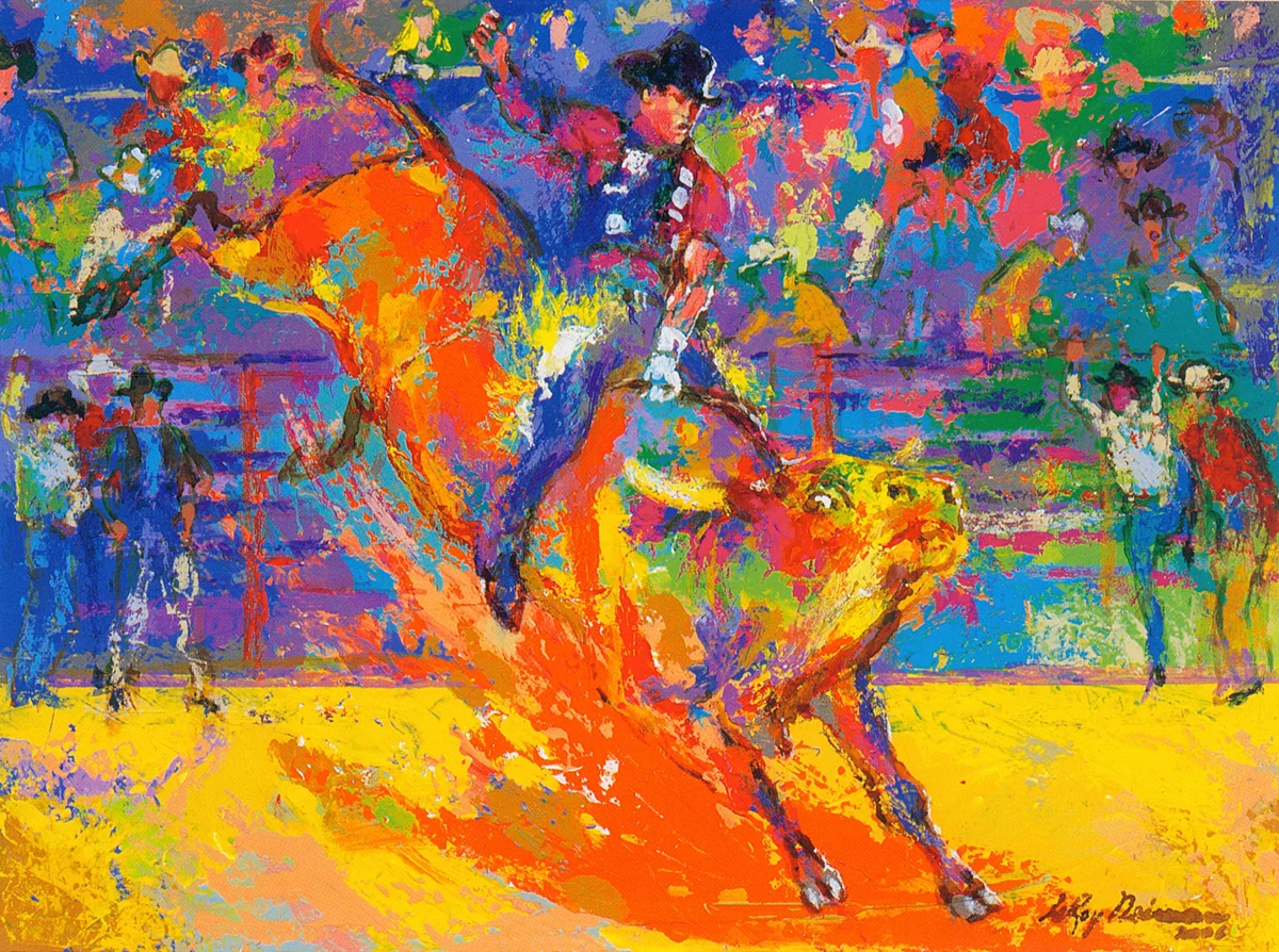 Adriano, World Champion Bull Rider on Little Yellow Jacket, Serigraph, 28 x 37.5 in