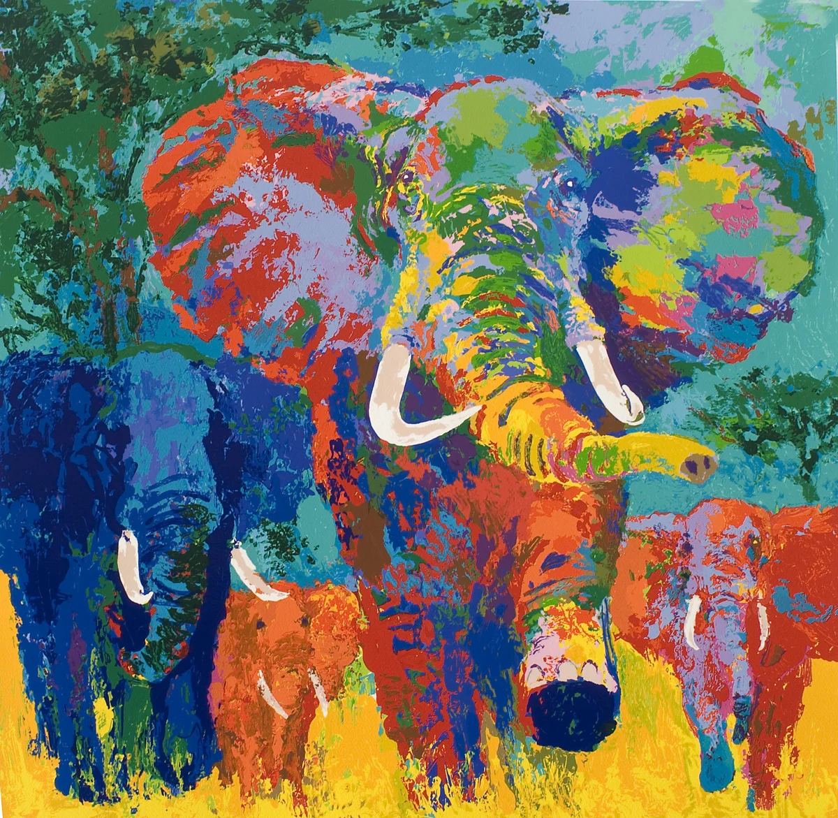 Elephant Charge, Serigraph, 29.5 x 30 in