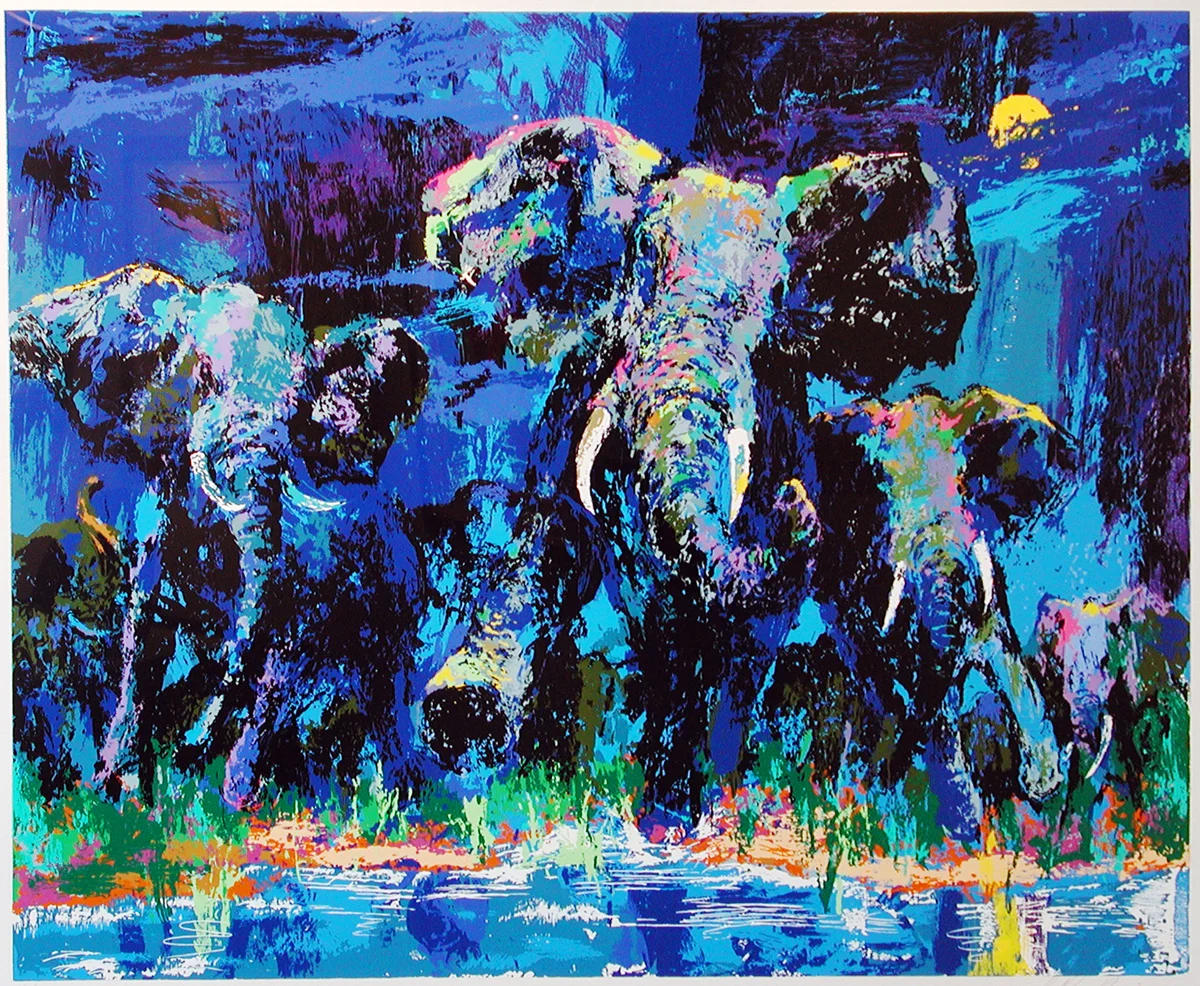 Elephant Nocturne, Serigraph, 28 x 38 in