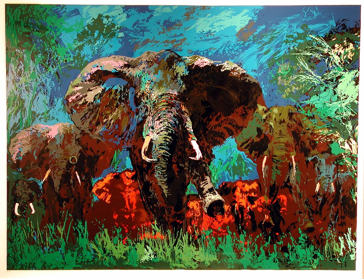 Elephant Stampede, Serigraph, 30 x 40 in