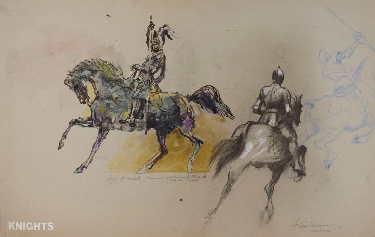 War Horses, Mixed Media on Paper, 23 X 36.5 in, 1970