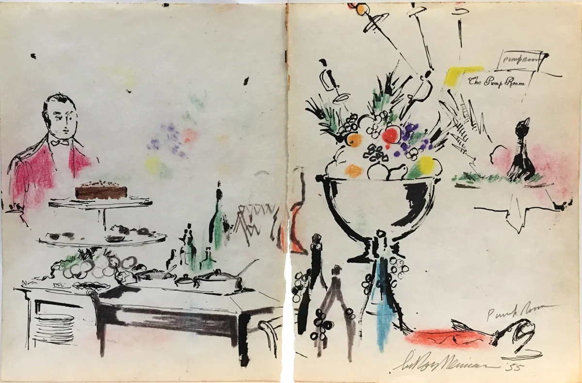 Pump Room, Mixed Media on Paper, 10.5 x 15 in, 1955