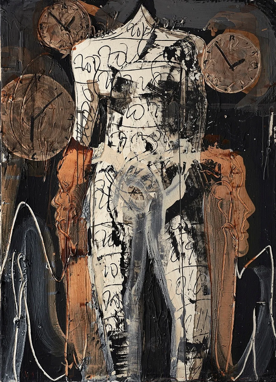 Agusti Puig, Three figures, three times, mixed media on canvas, 67 x 48 in, 2016