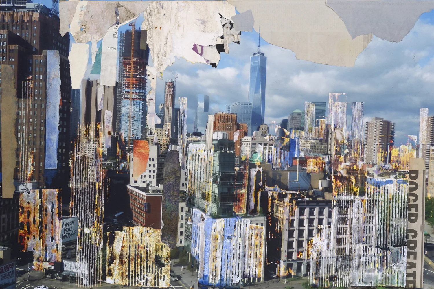 GOTTFRIED SALZMANN, WTC,mixed media on photograph and collage on wood, 19.5 x 29 in, 2017