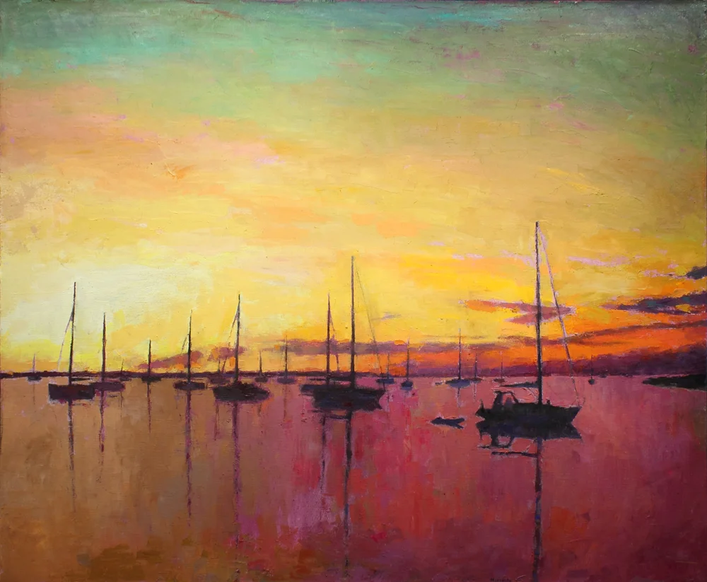 Red sunset, oil on canvas, 64 x 77 in, 2017