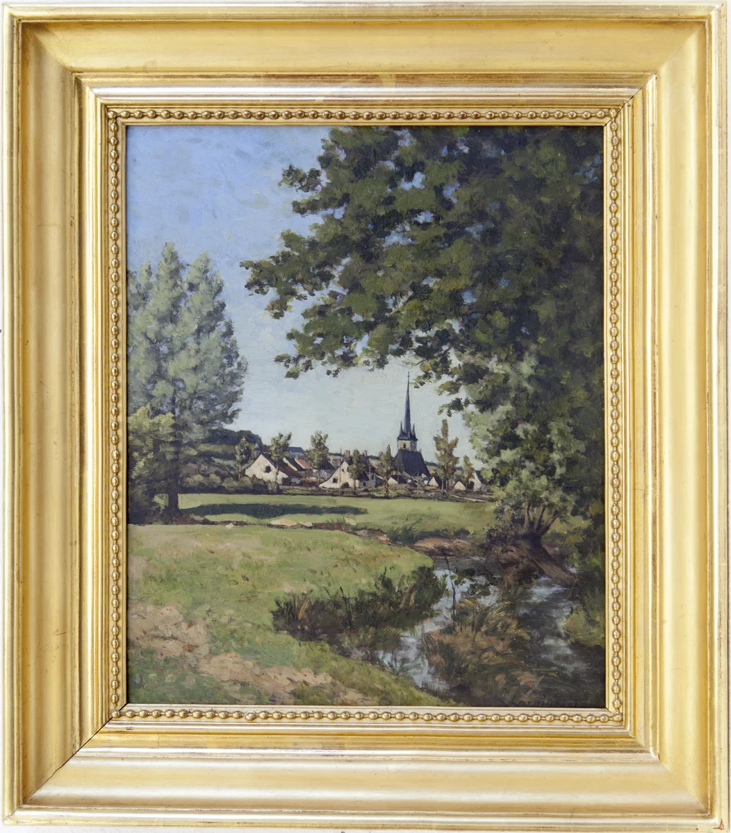 SOLD Harpignies, Henri J. , Vue de Saint-Privé, Oil on panel, 14.9 x 11.7 in