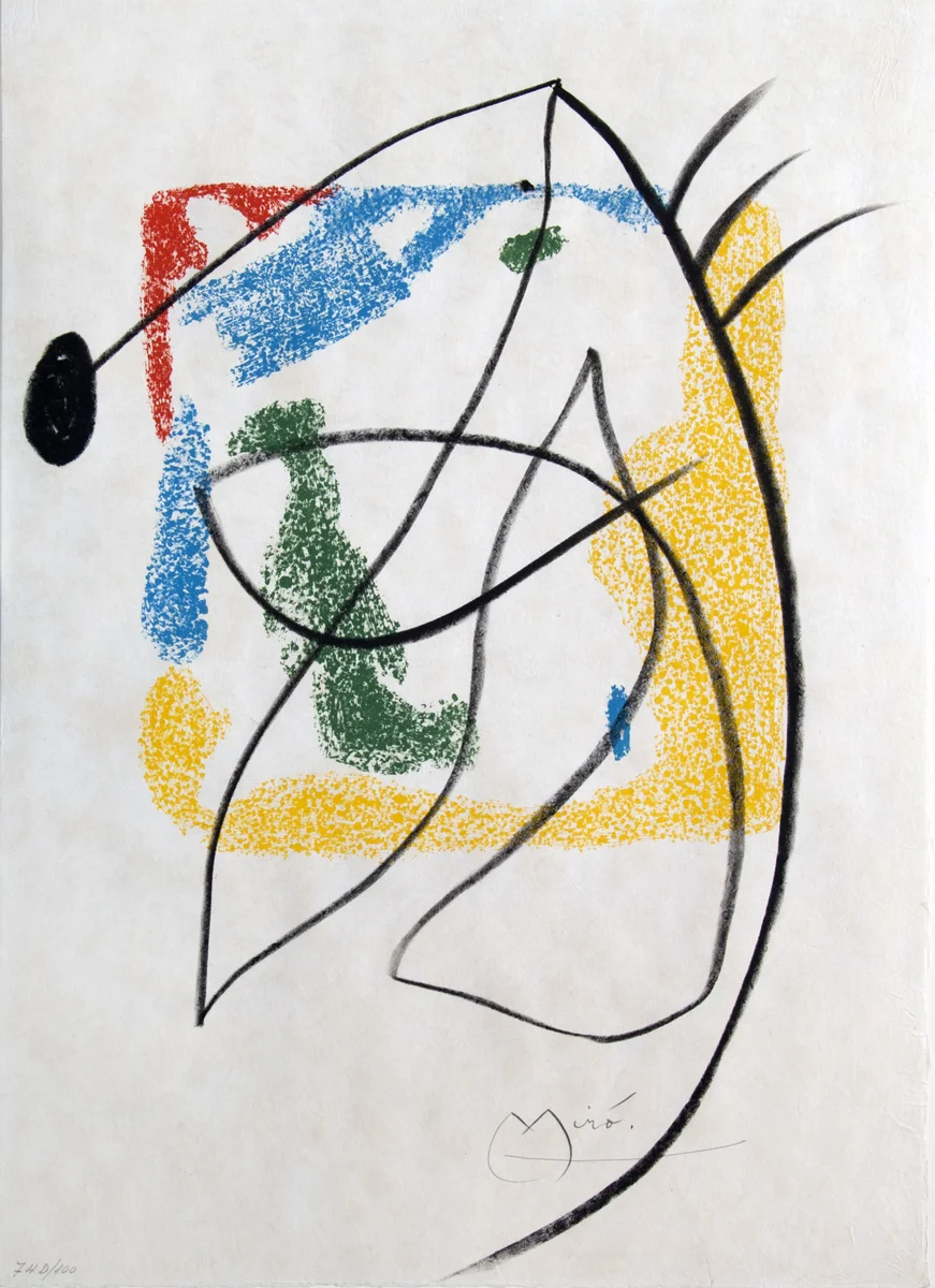 Joan Miró, Les essències de la Terre: One Plate, Lithograph with Hand Coloring, 20 x 14 in, 1968