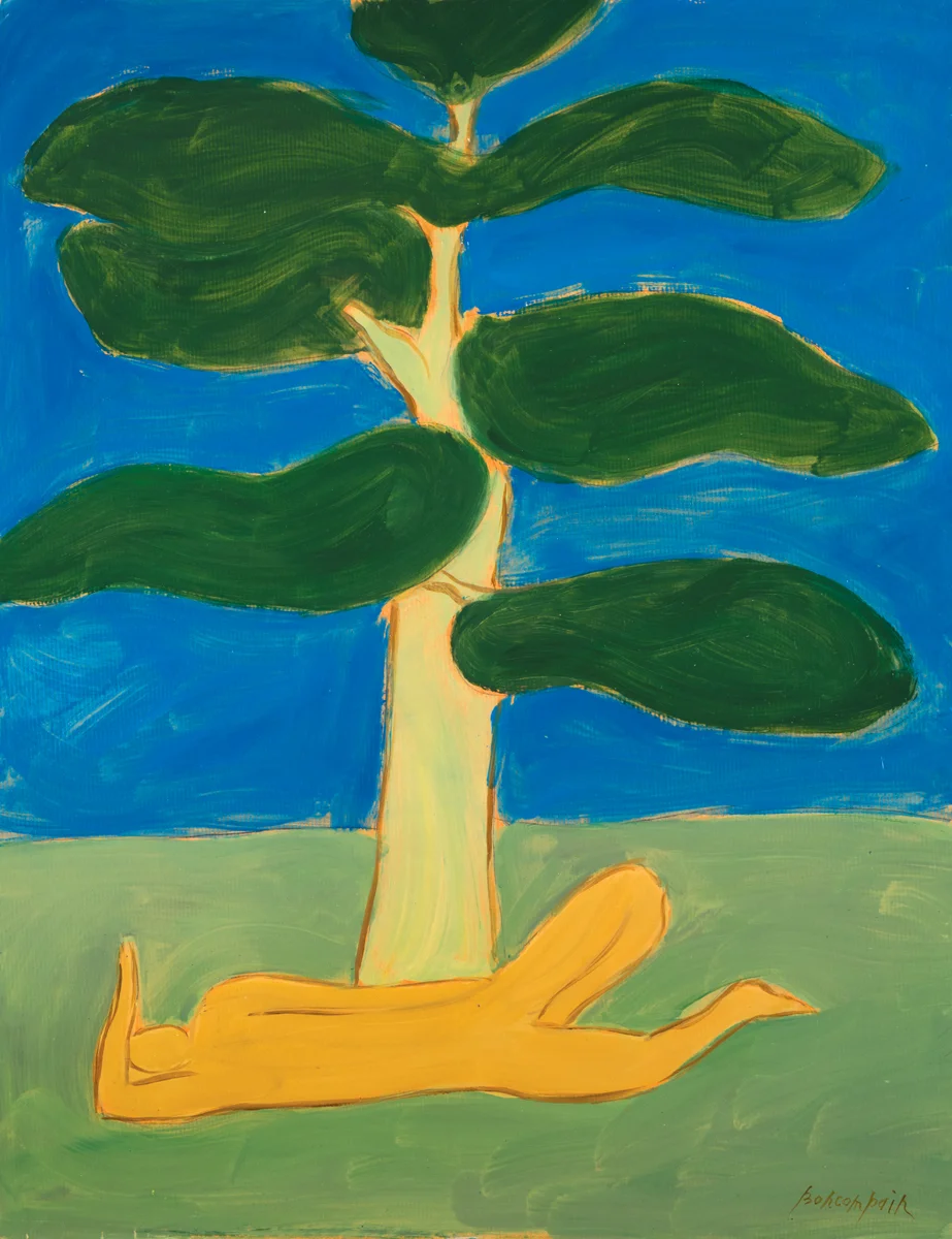 The beams of our palace are of cedar, Oil on paper on board, 26 x 20 in