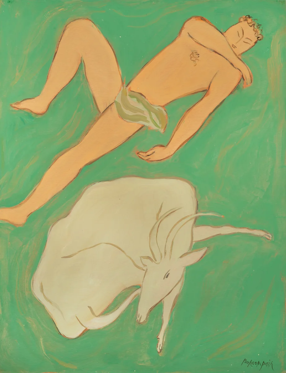 My beloved grazes his flock, Oil on paper on board, 26 x 20 in