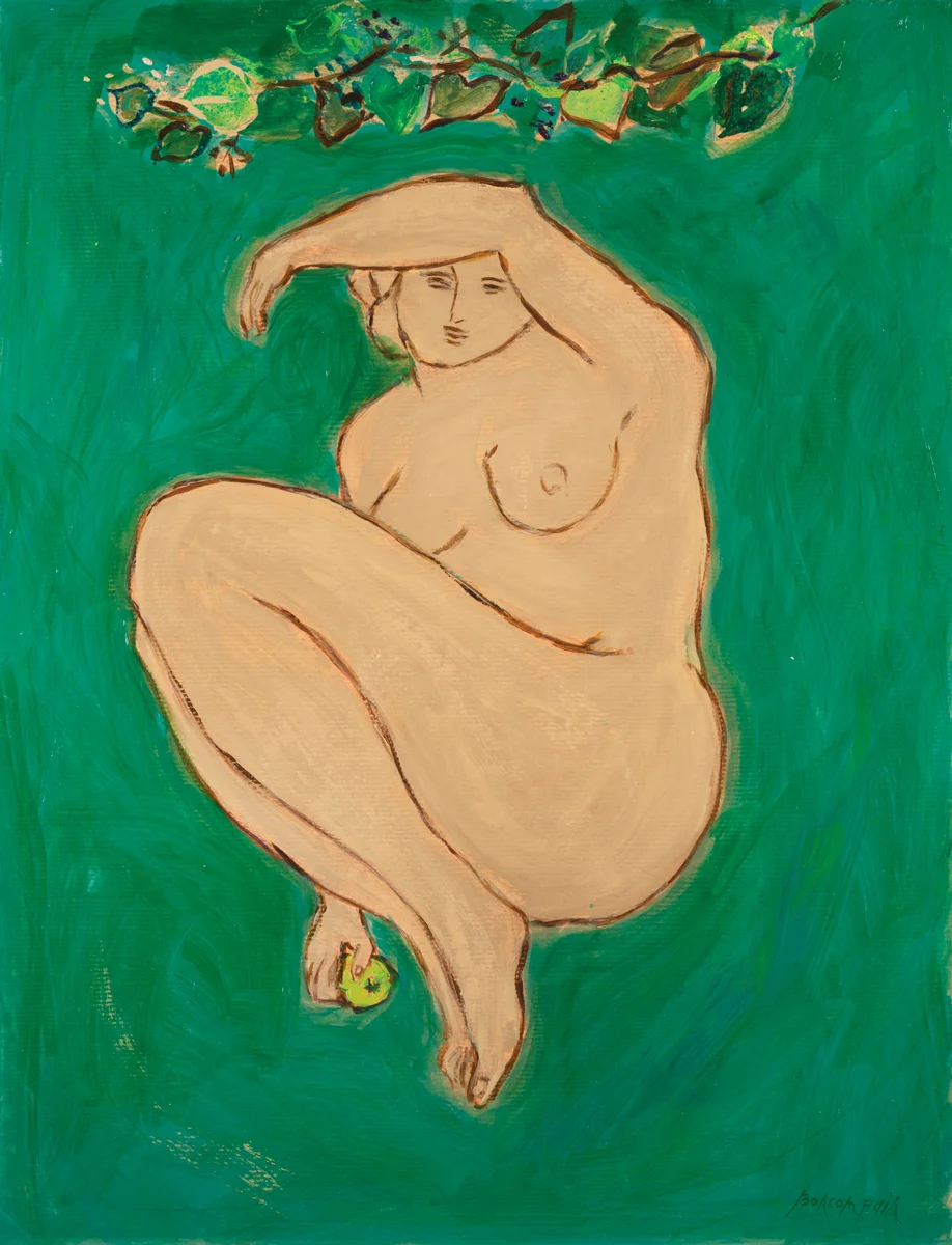 SOLD The winter is over, the flowers are germinating on our land, Oil on paper on board, 26 x 20 in