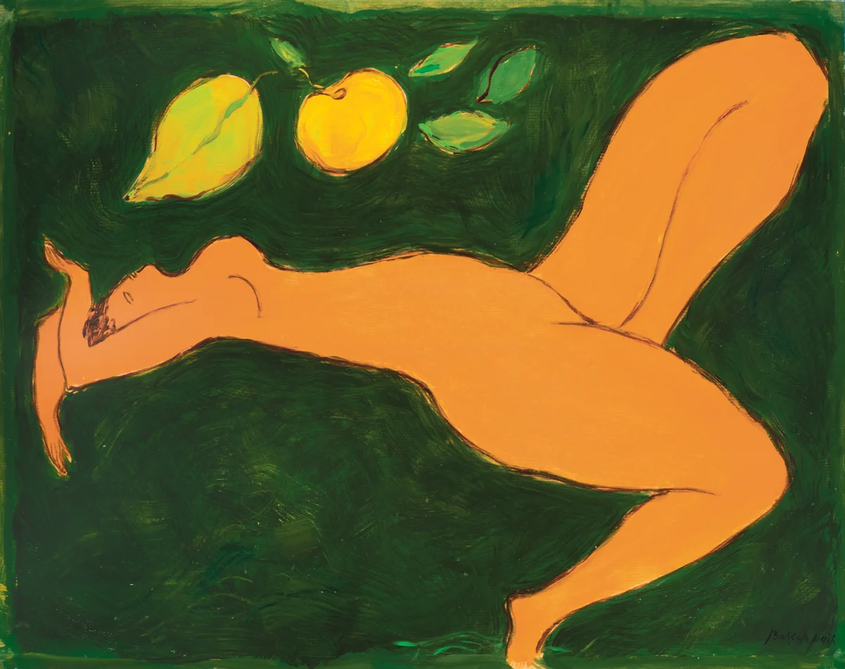 Give me some fruits to fortify myself because I'm dying of love, Oil on paper on board, 21 x 27 in
