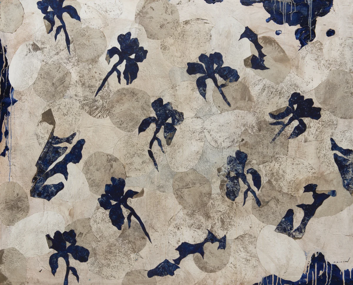 Fleurs bleues, Mixed media on canvas, 51 x 64, 2017