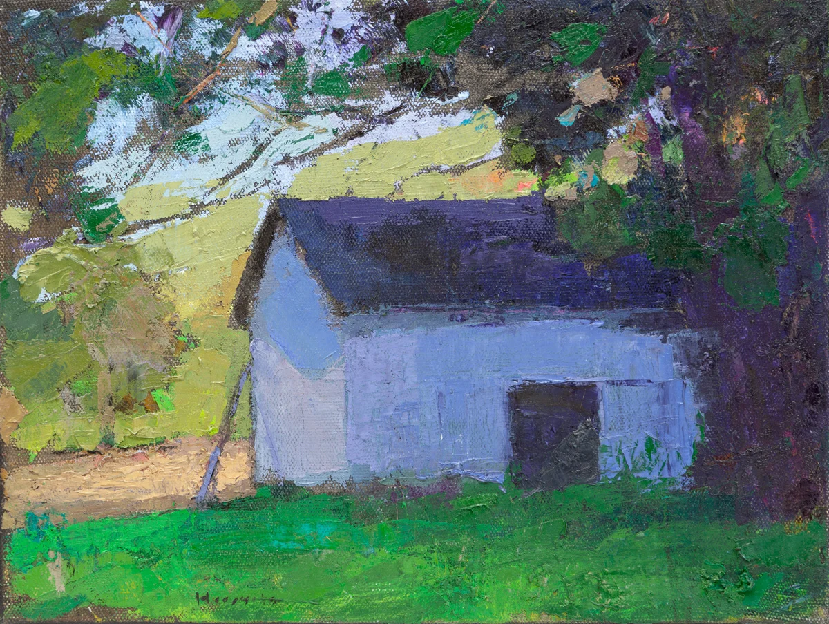 Barn in the shadows, Oil on Canvas, 12 x 16 in.